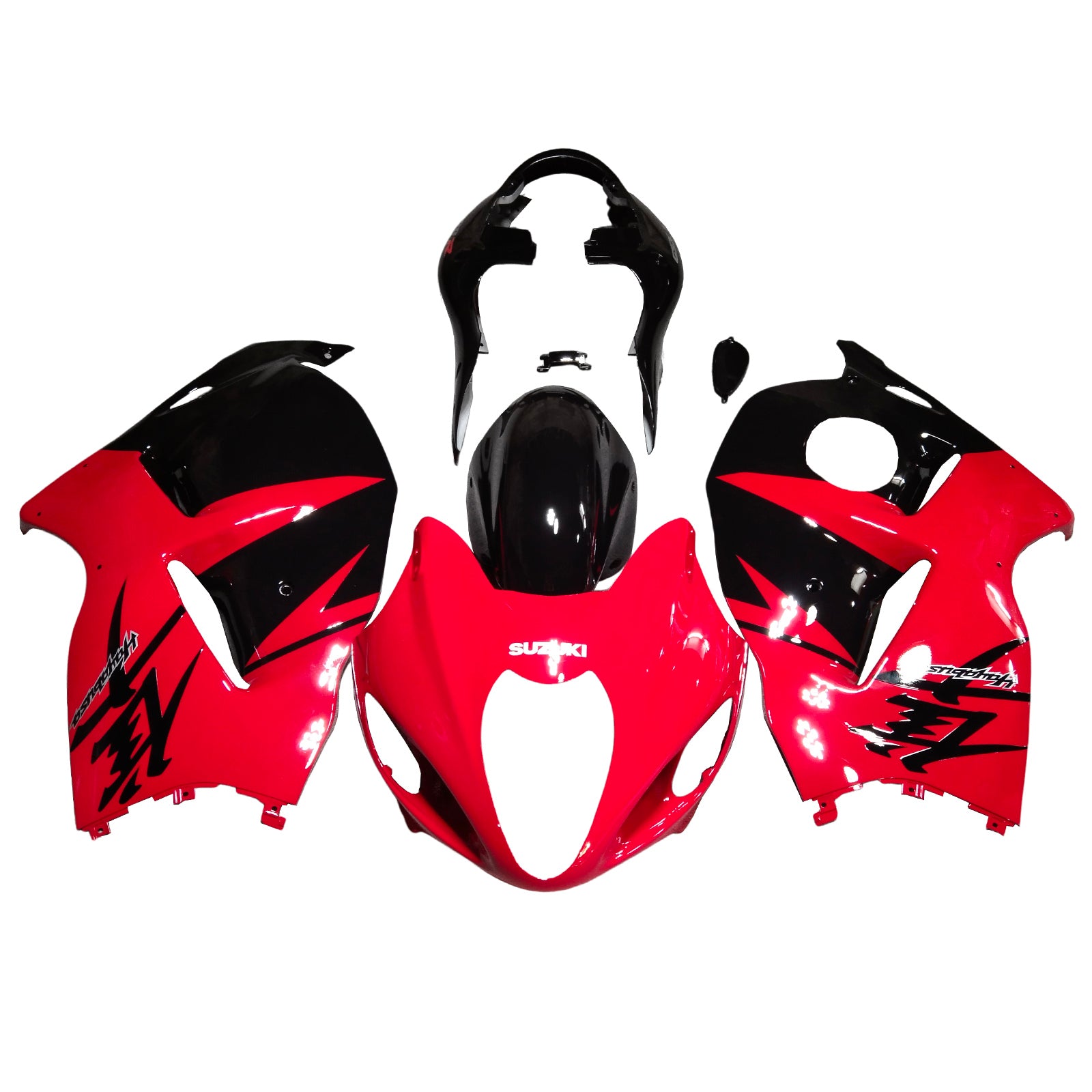 Amotopart Suzuki Hayabusa GSX1300R 1999-2007 Rouge brillant&Kit de carénage Black Style1