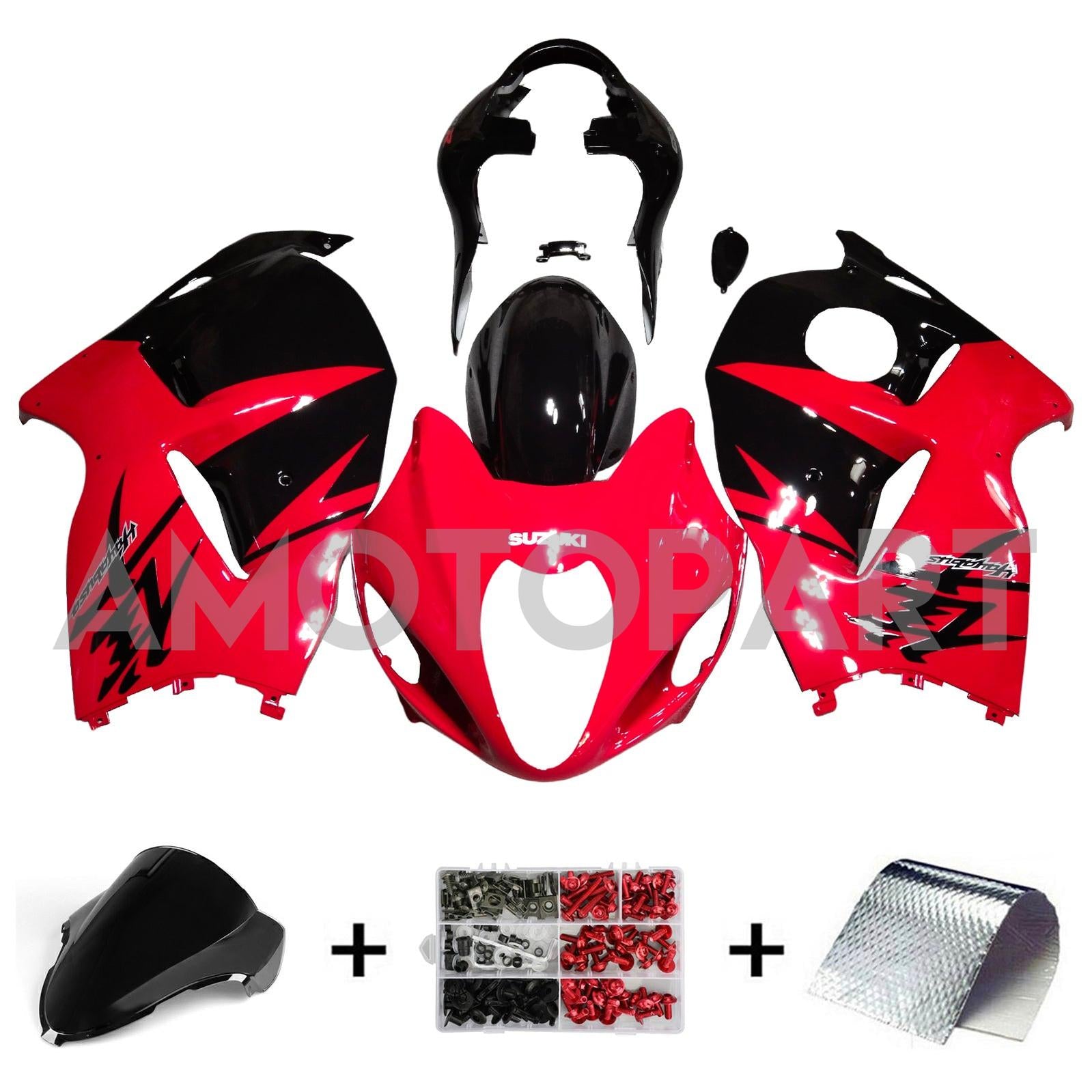 Amotopart 1999-2007 Suzuki Hayabusa GSX1300R Gloss Red&Black Style1 Fairing Kit