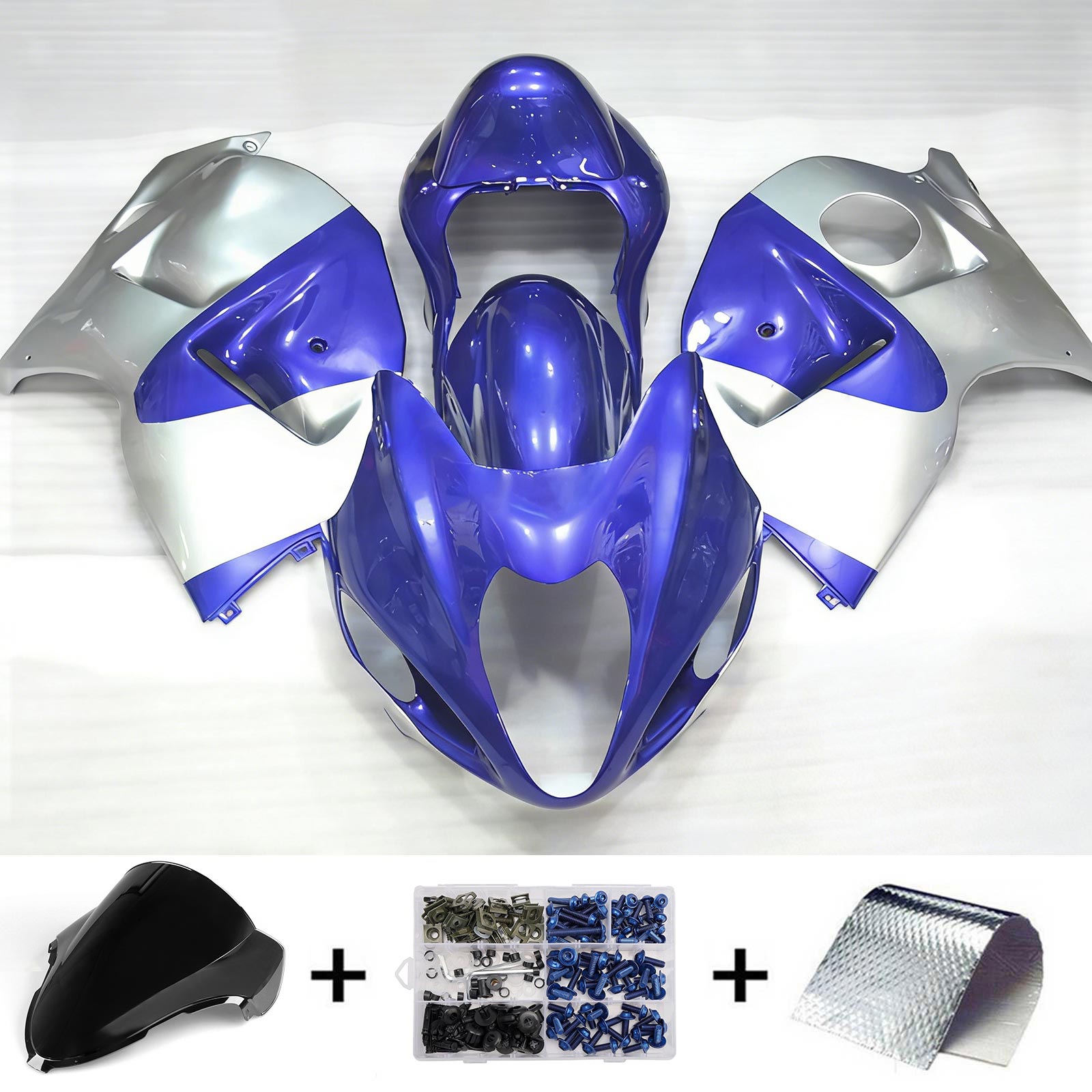 Amotopart 1999-2007 Suzuki Hayabusa GSX1300R Blue Silver Fairing Kit