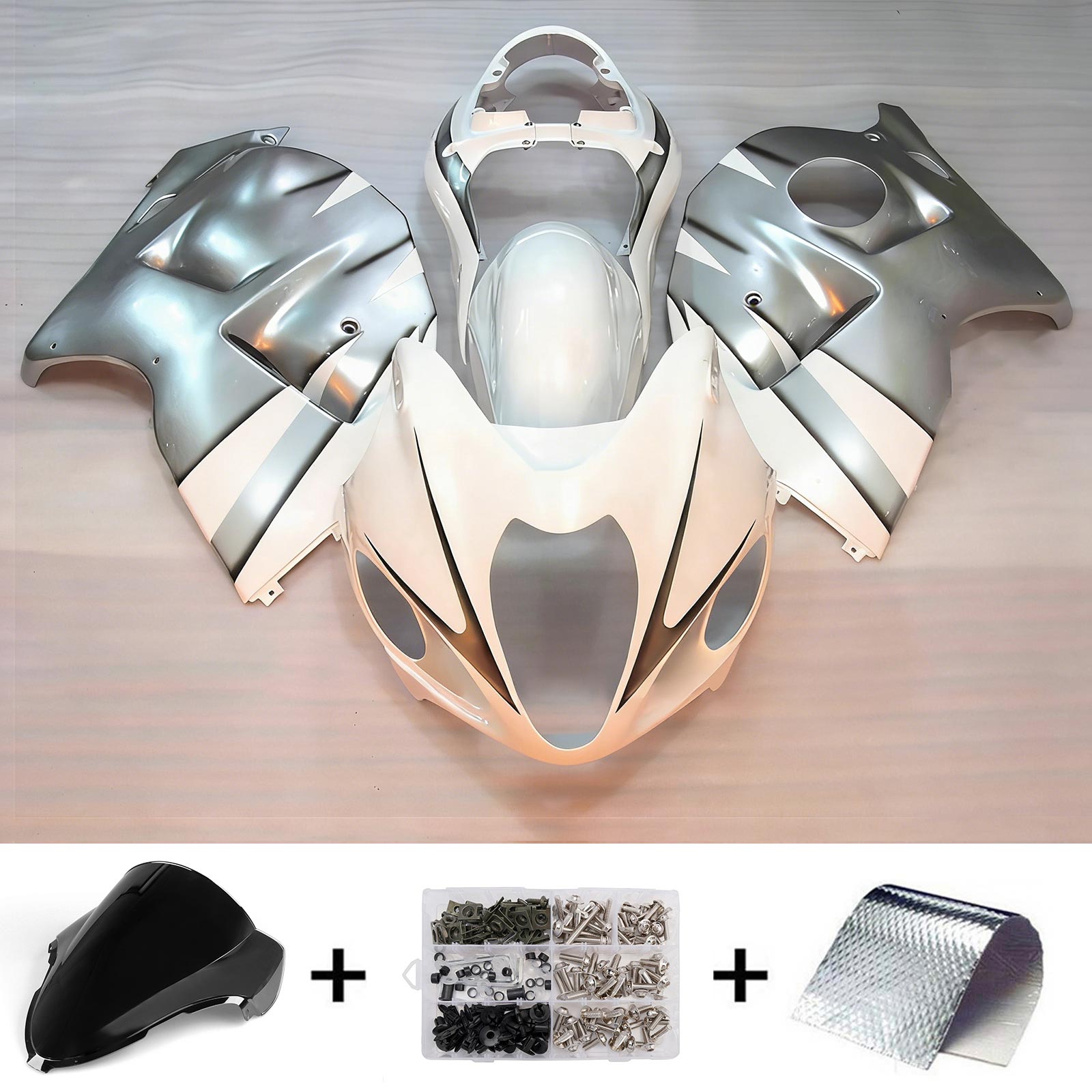 Amotopart 1999-2007 Suzuki Hayabusa GSX1300R White Silver Black Fairing Kit