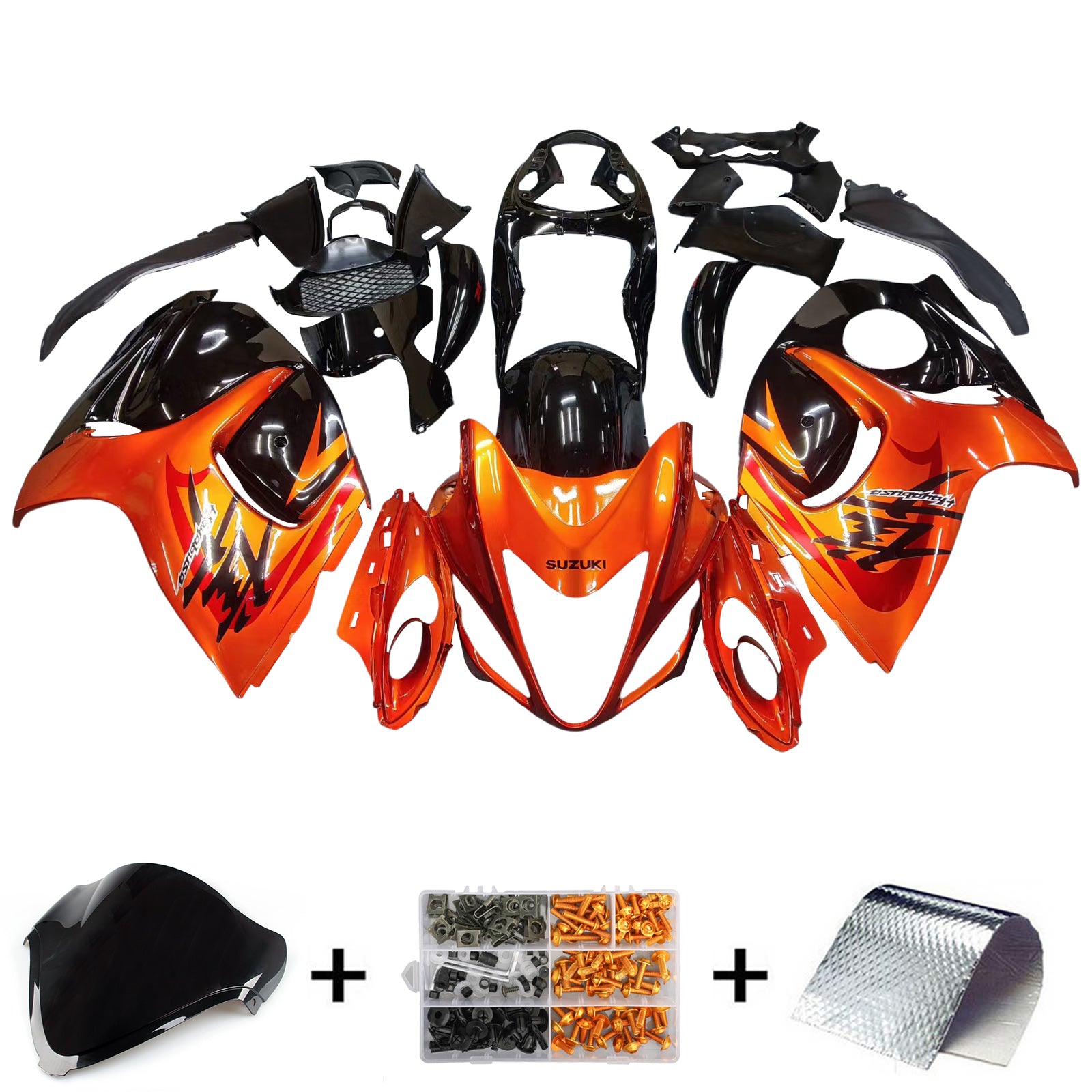 Amotopart 2008-2020 Suzuki Hayabusa GSX1300R Kit de carenado naranja brillante y negro