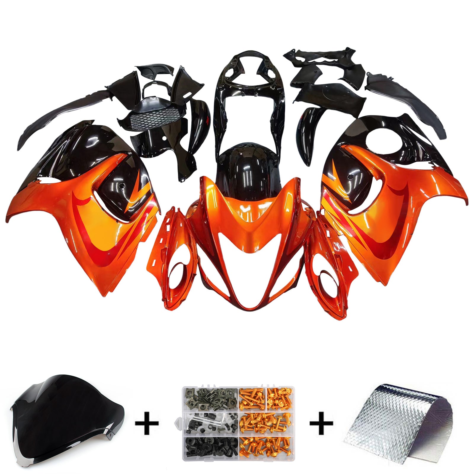 Amotopart 2008-2020 Suzuki Hayabusa GSX1300R GLOSS ORANGE & BLACK FAILING KIT