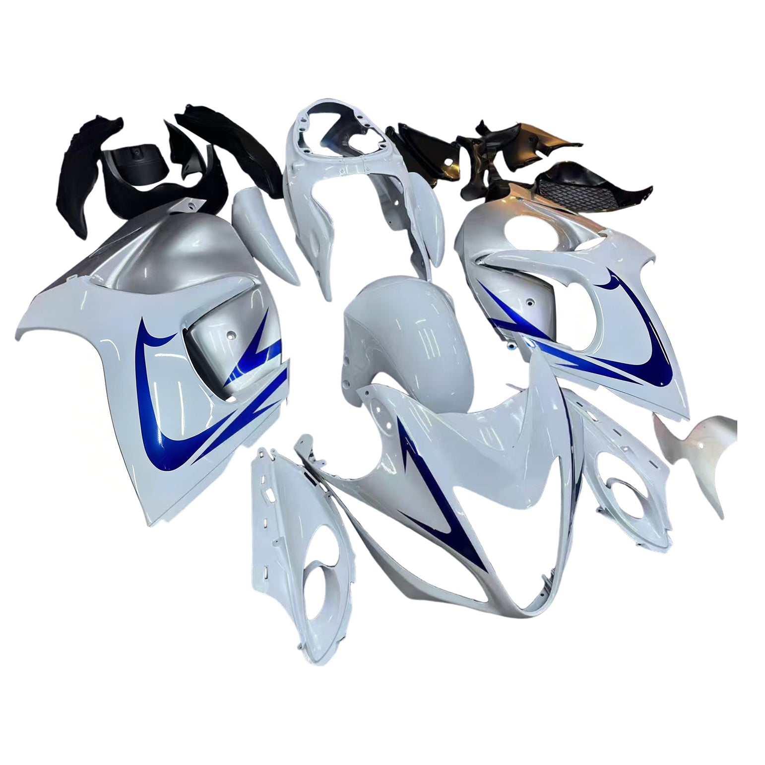 Amotopart 2008-2020 Suzuki Hayabusa GSX1300R White&Silver Fairing Kit