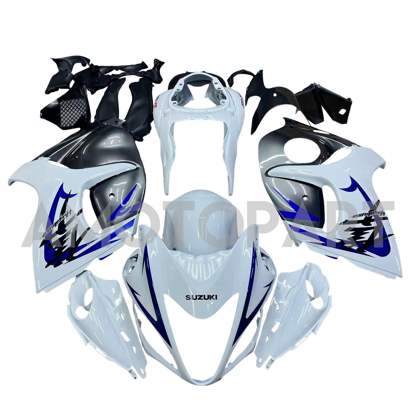 Amotopart 2008-2020 Suzuki Hayabusa GSX1300R White&Grey Fairing Kit