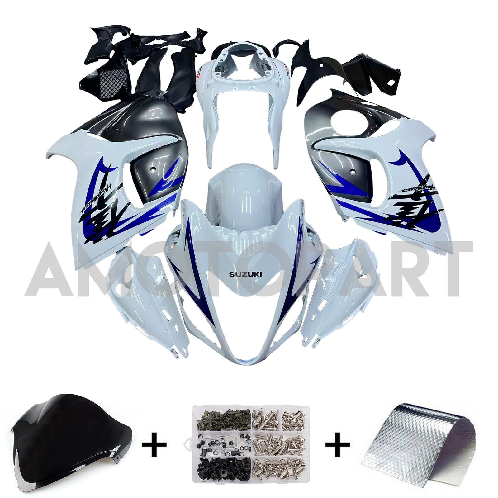 Amotopart 2008-2020 Suzuki Hayabusa GSX1300R White&Grey Fairing Kit