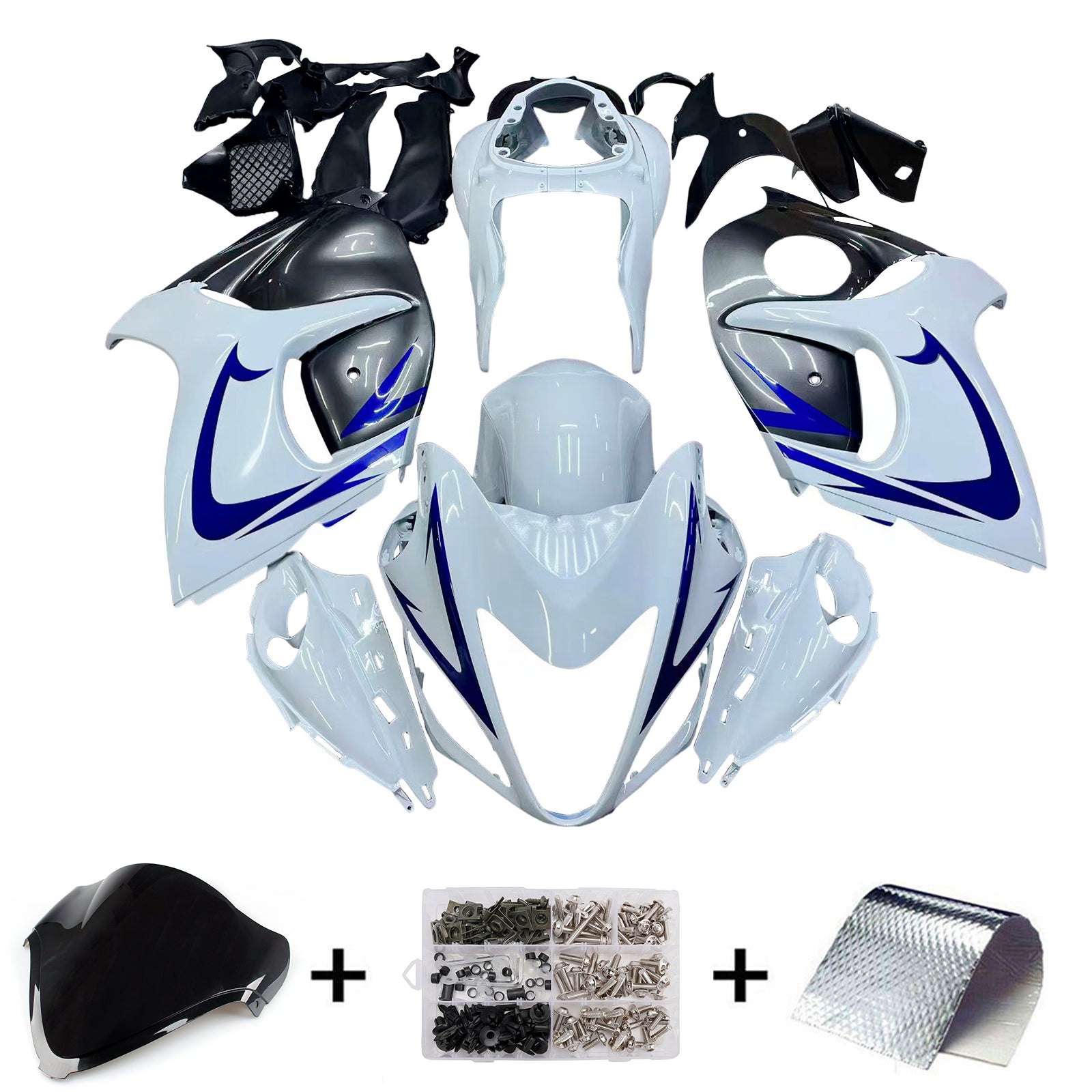 Amotopart 2008-2020 Suzuki Hayabusa GSX1300R White&Grey Fairing Kit