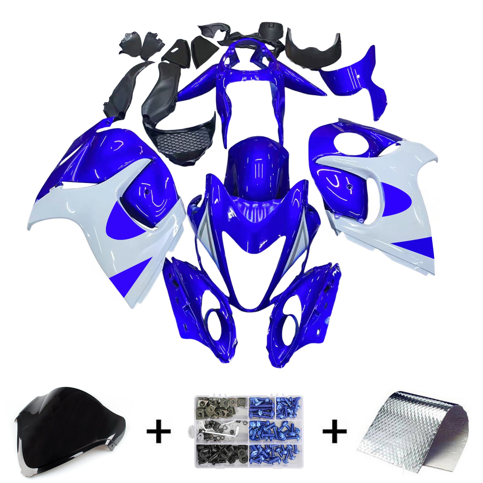 Amotopart 2008-2020 Suzuki Hayabusa GSX1300R Blue&White Style1 Fairing Kit