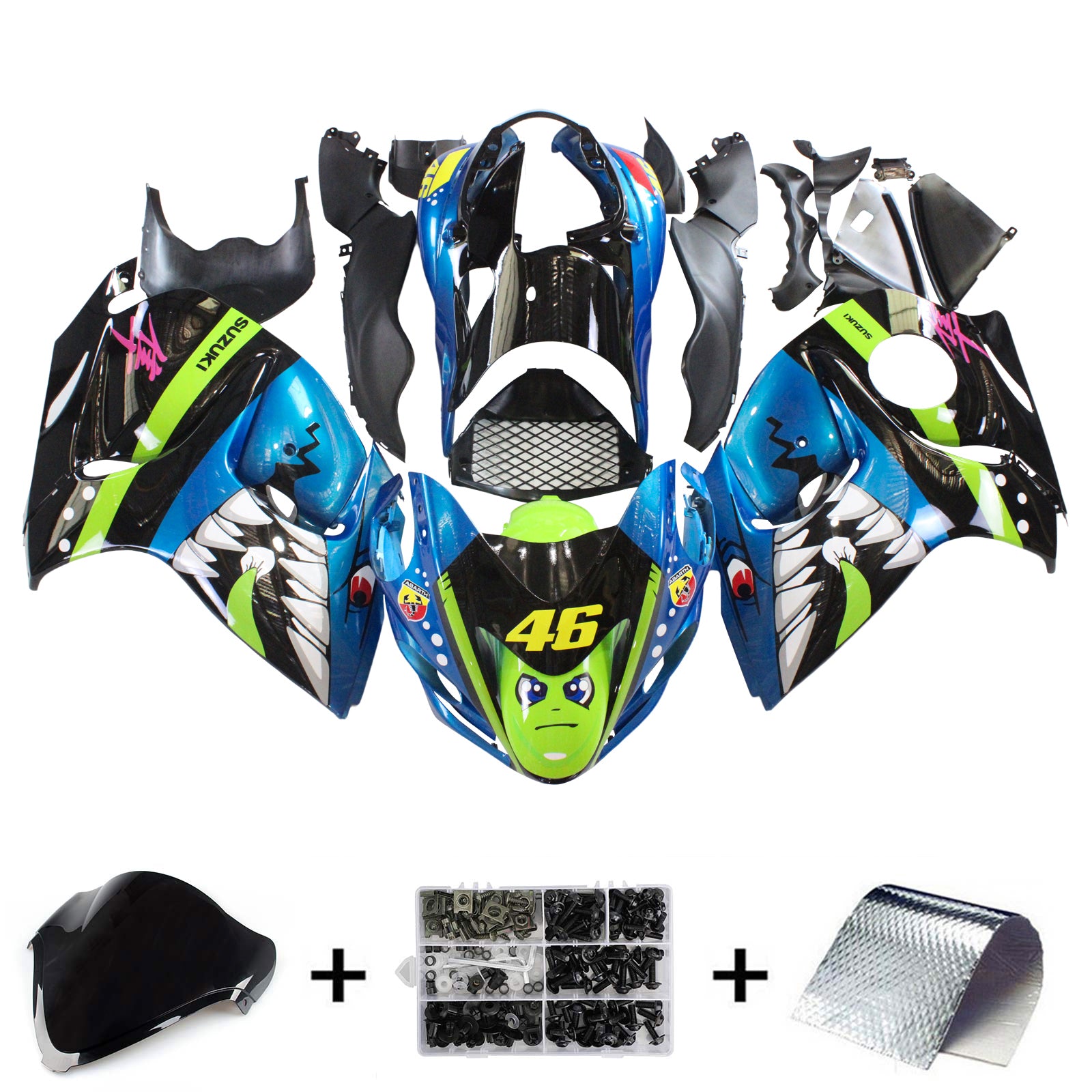 Amotopart 2008-2020 Suzuki Hayabusa GSX1300R Kit de carenado azul y verde