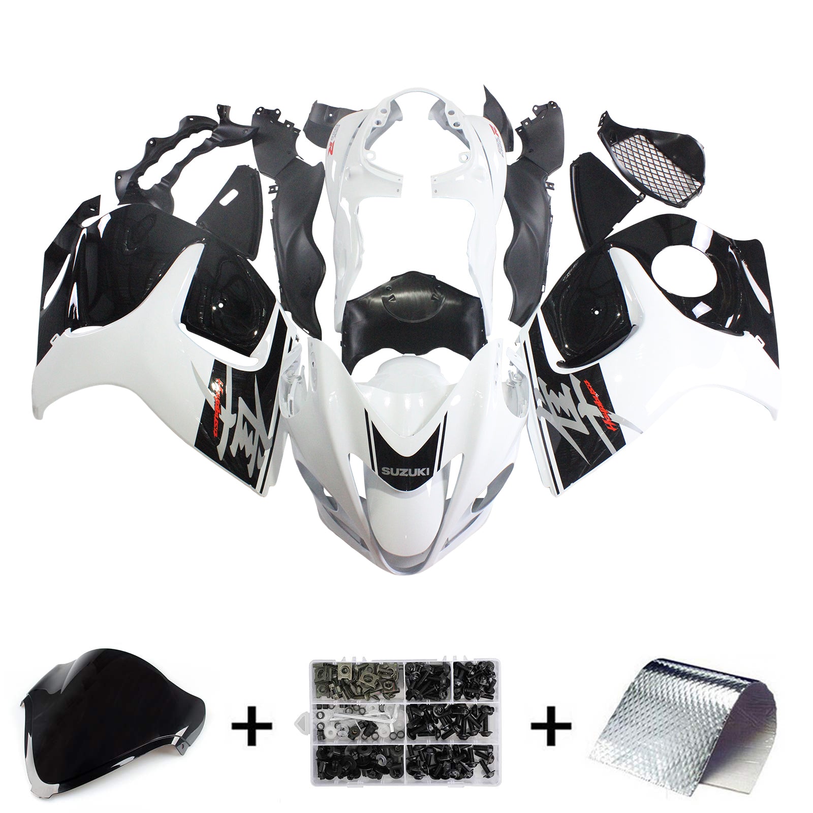 Amotopart 2008-2020 Suzuki Hayabusa GSX1300R Kit de carenado blanco y negro