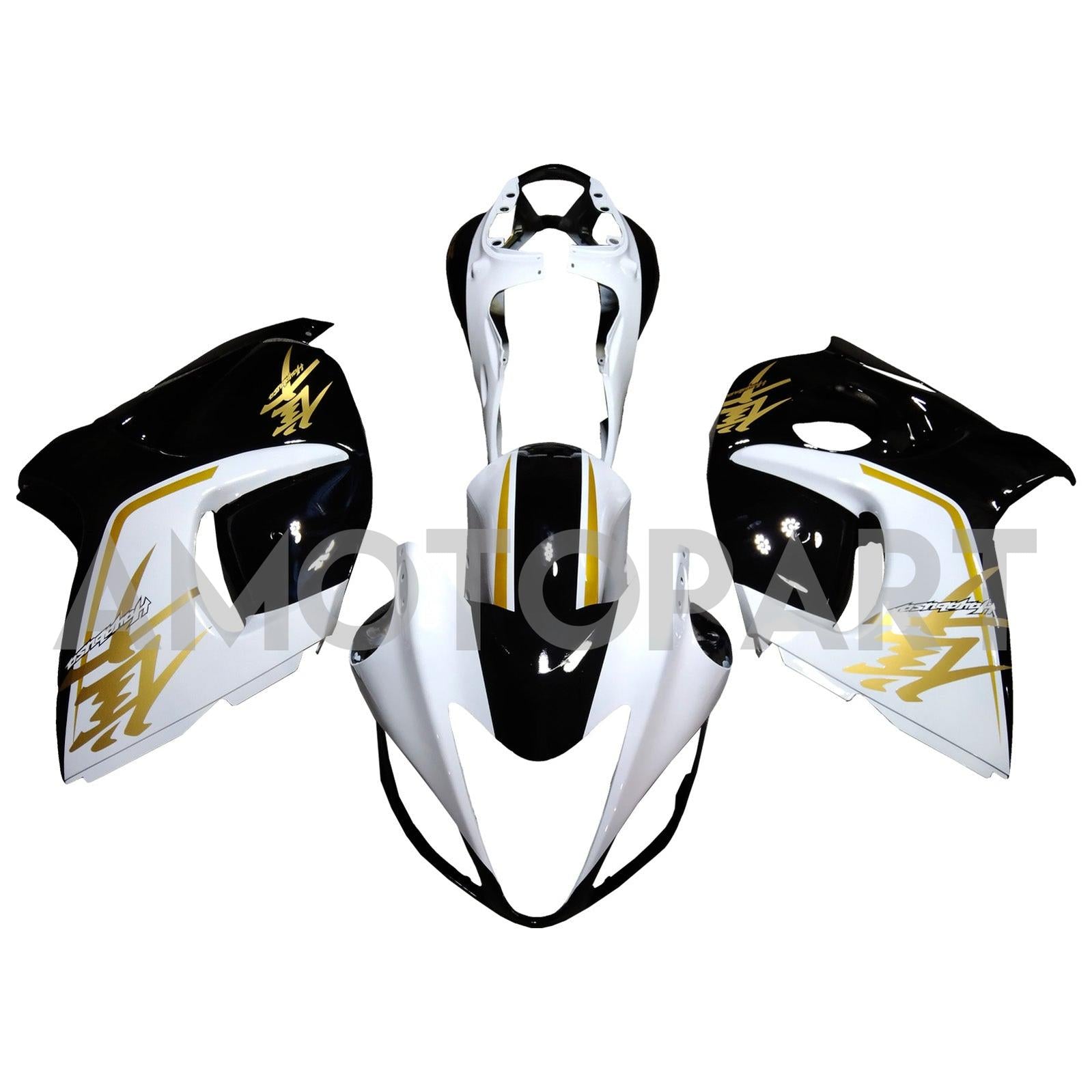 Amotopart 2008-2020 GSX1300R Hayabusa スズキ ホワイト ゴールドロゴ付き フェアリングキット