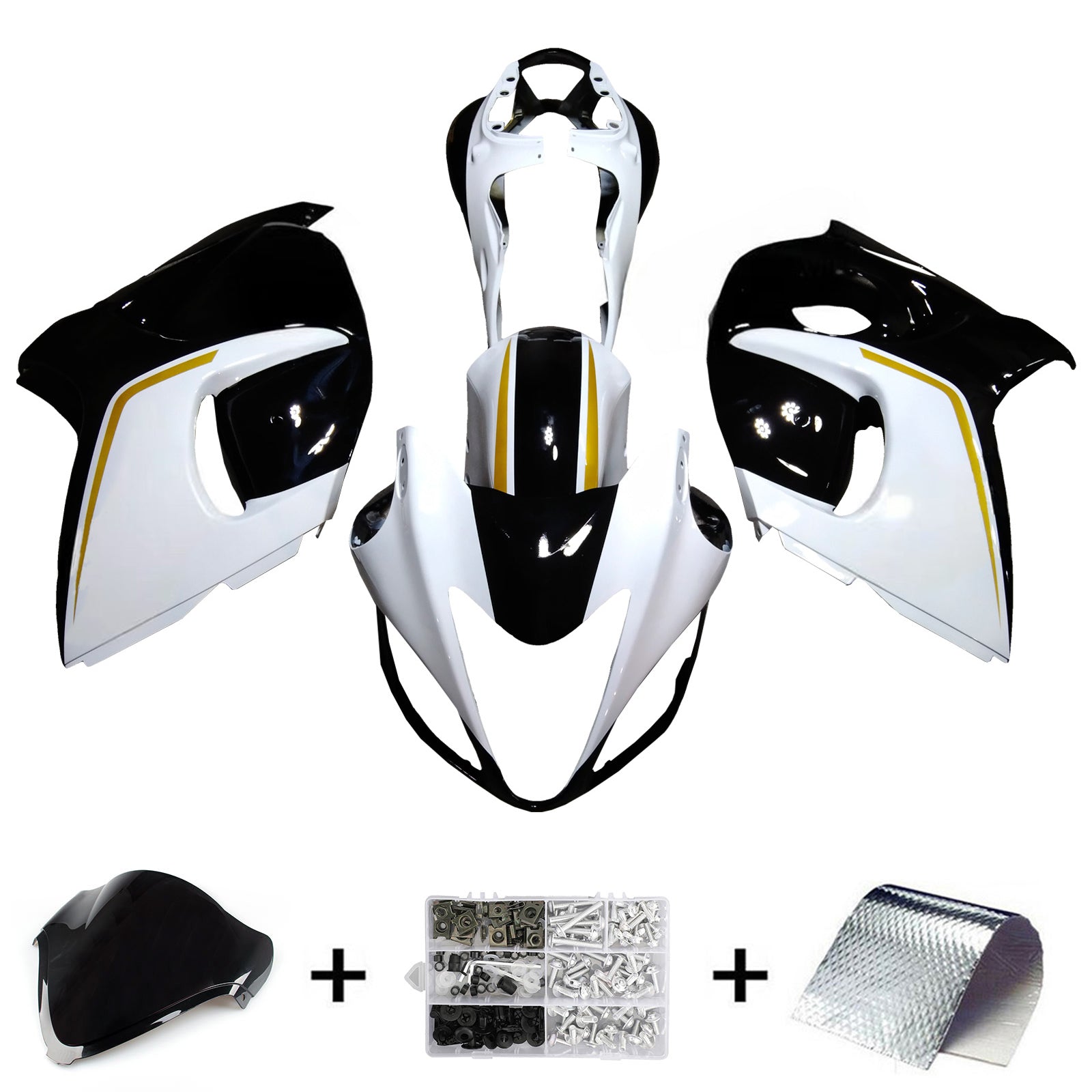Amotopart 2008–2020 GSX1300R Hayabusa Suzuki weißes Verkleidungsset