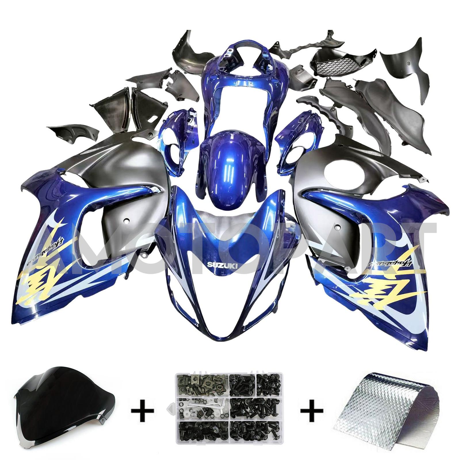 Amotopart 2008-2020 GSX1300R Hayabusa Suzuki Dark Blue met Gold Logo Fairing Kit