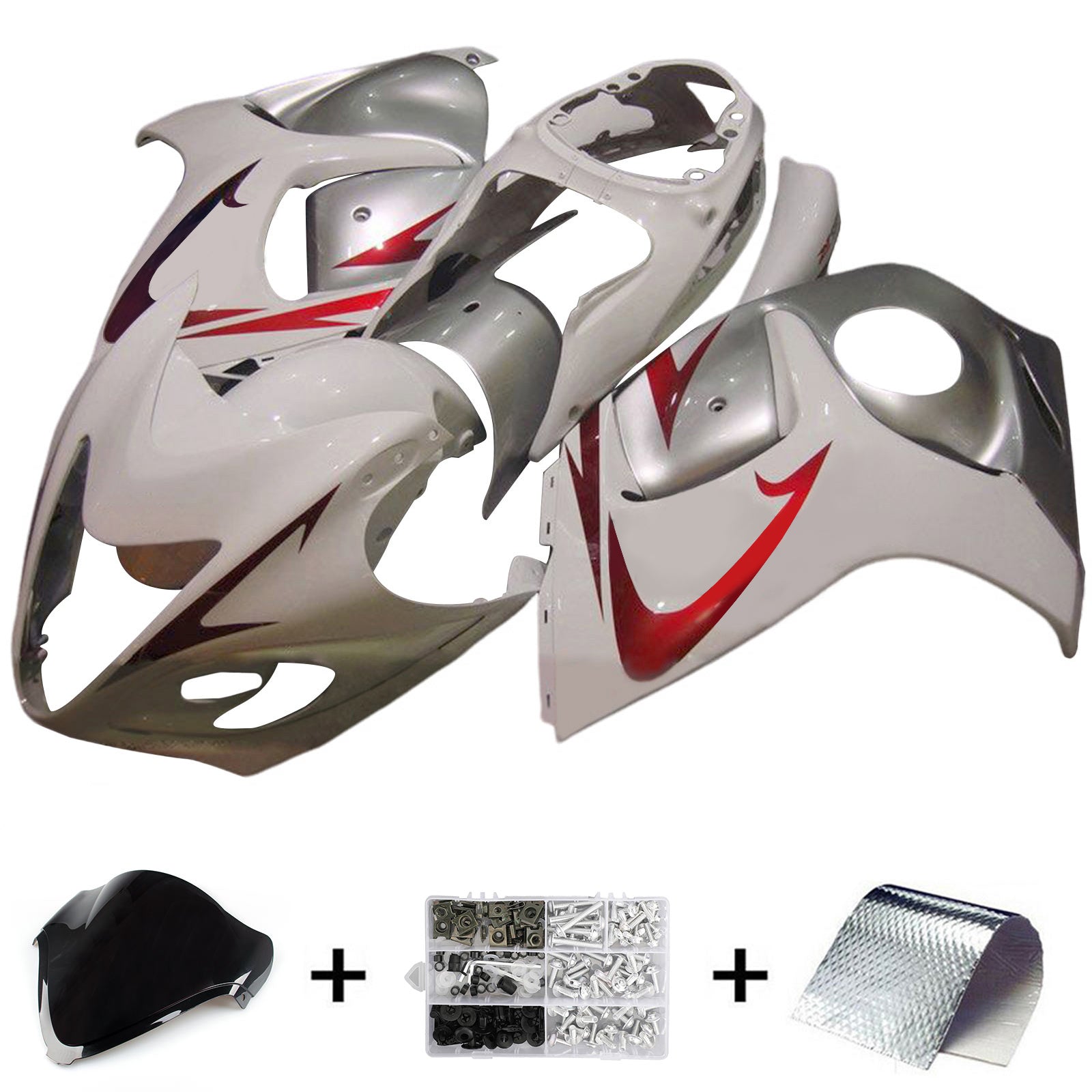 Amotopart 2008-2020 GSX1300R Hayabusa Suzuki Argent&Kit de carénage blanc