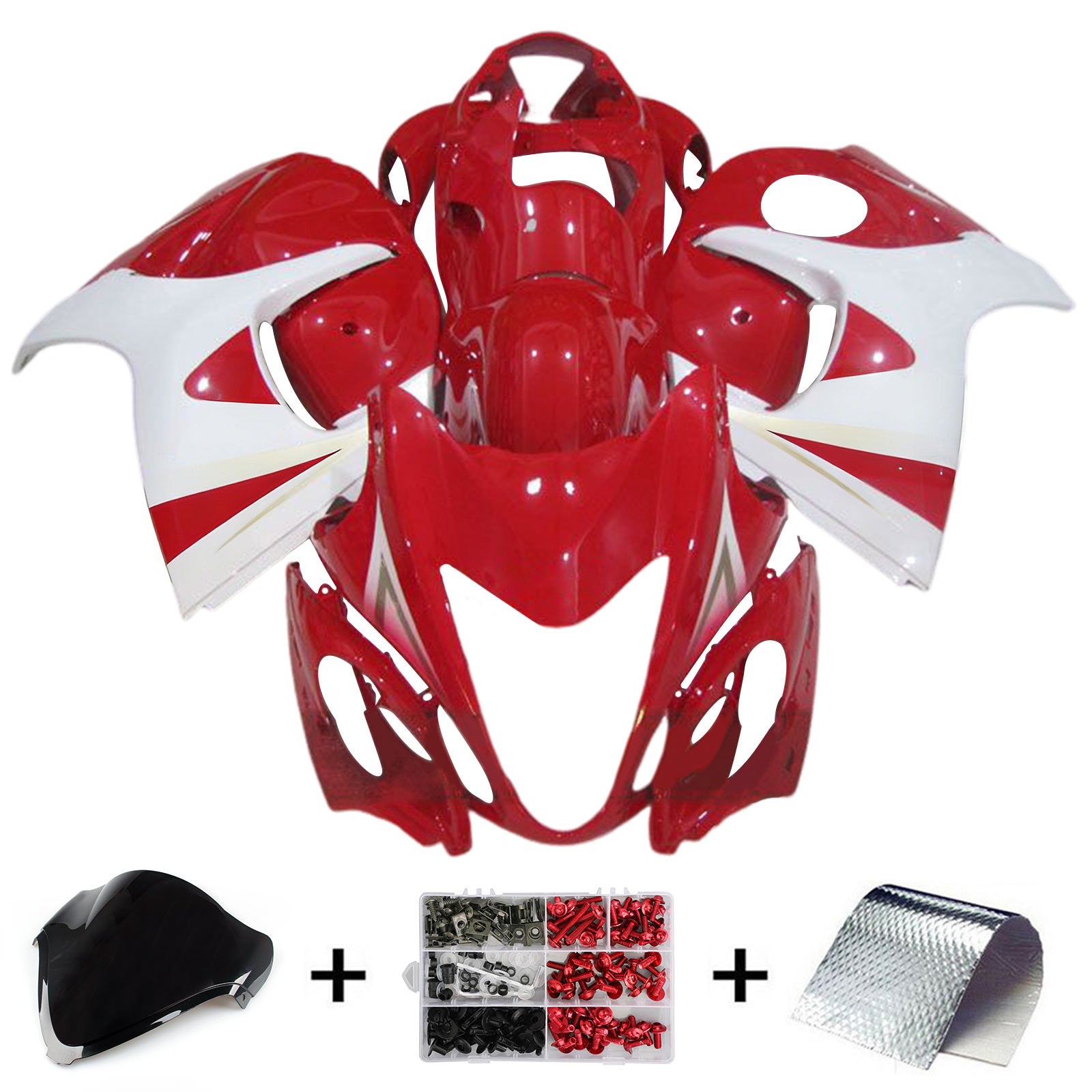 Amotopart 2008-2020 GSX1300R Hayabusa Suzuki Red&White Fairing Kit