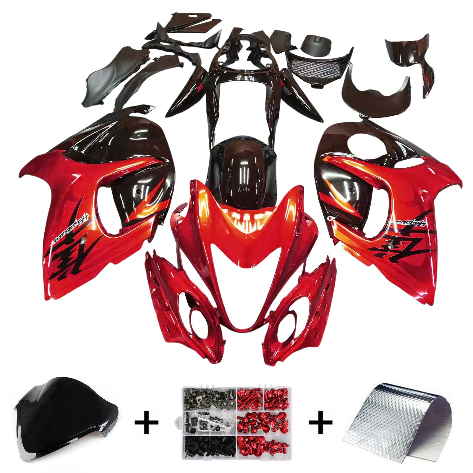 Amotopart 2008-2020 GSX1300R Hayabusa Suzuki Glänzend Rot&Schwarzes Verkleidungsset