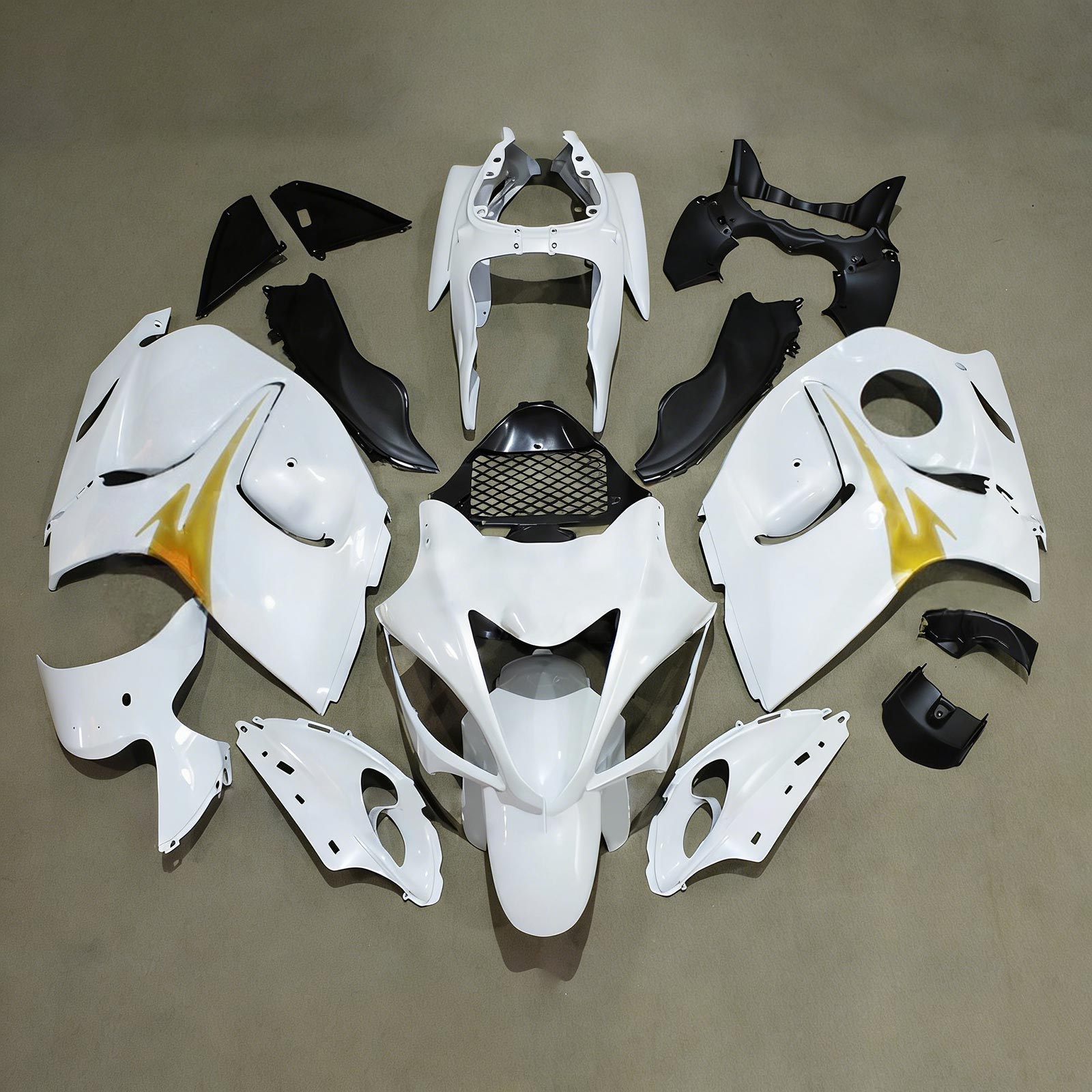Amotopart 2008-2020 Suzuki Hayabusa GSX1300R White Gold Fairing Kit