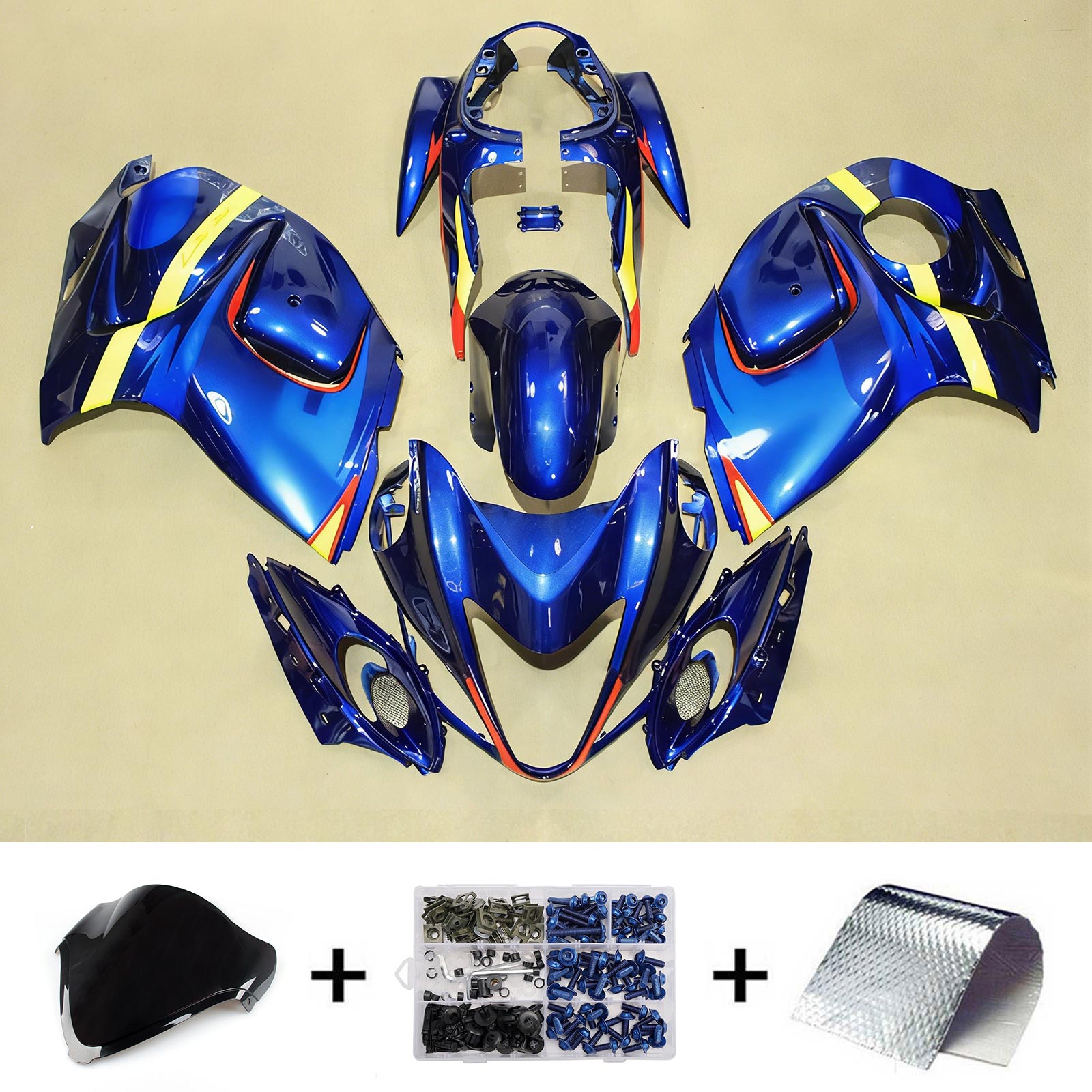 Amotopart 2008-2020 Suzuki Hayabusa GSX1300R Blue Black Fairing Kit