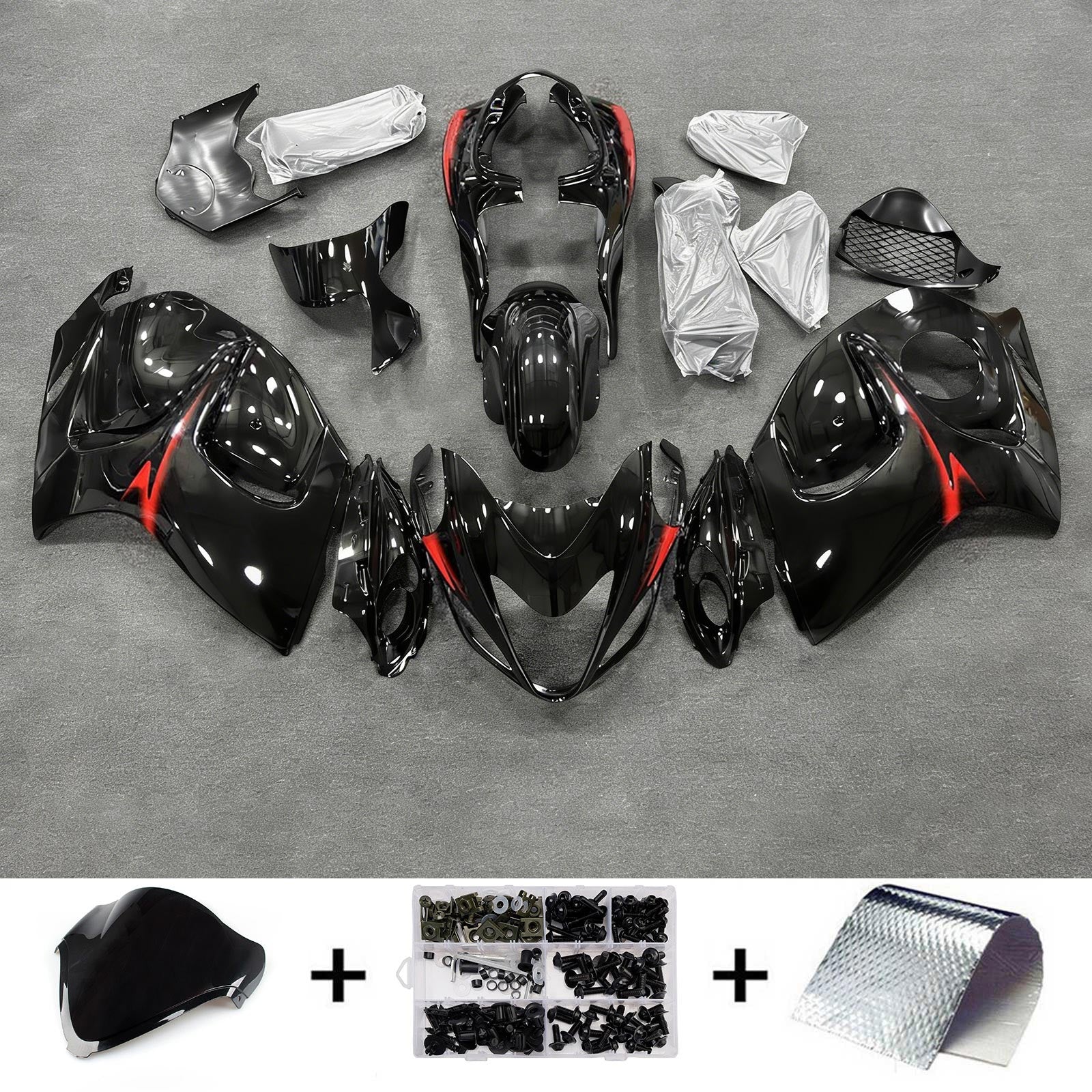 Amotopart 2008-2020 Suzuki Hayabusa GSX1300R černá červená sada kapotáže