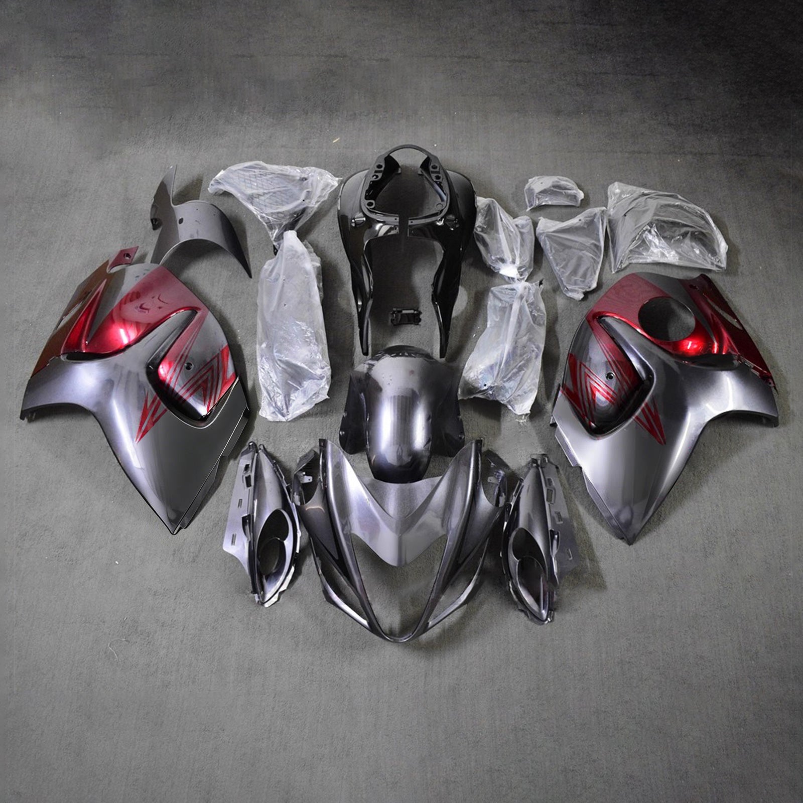 Amotopart 2008-2020 Suzuki Hayabusa GSX1300R Gray Red Fairing Kit