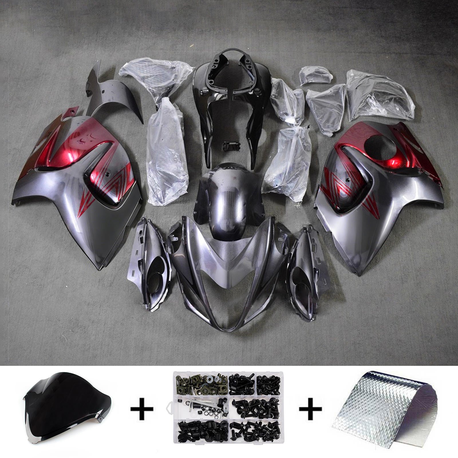 Amotopart 2008-2020 Suzuki Hayabusa GSX1300R Gray Red Fairing Kit