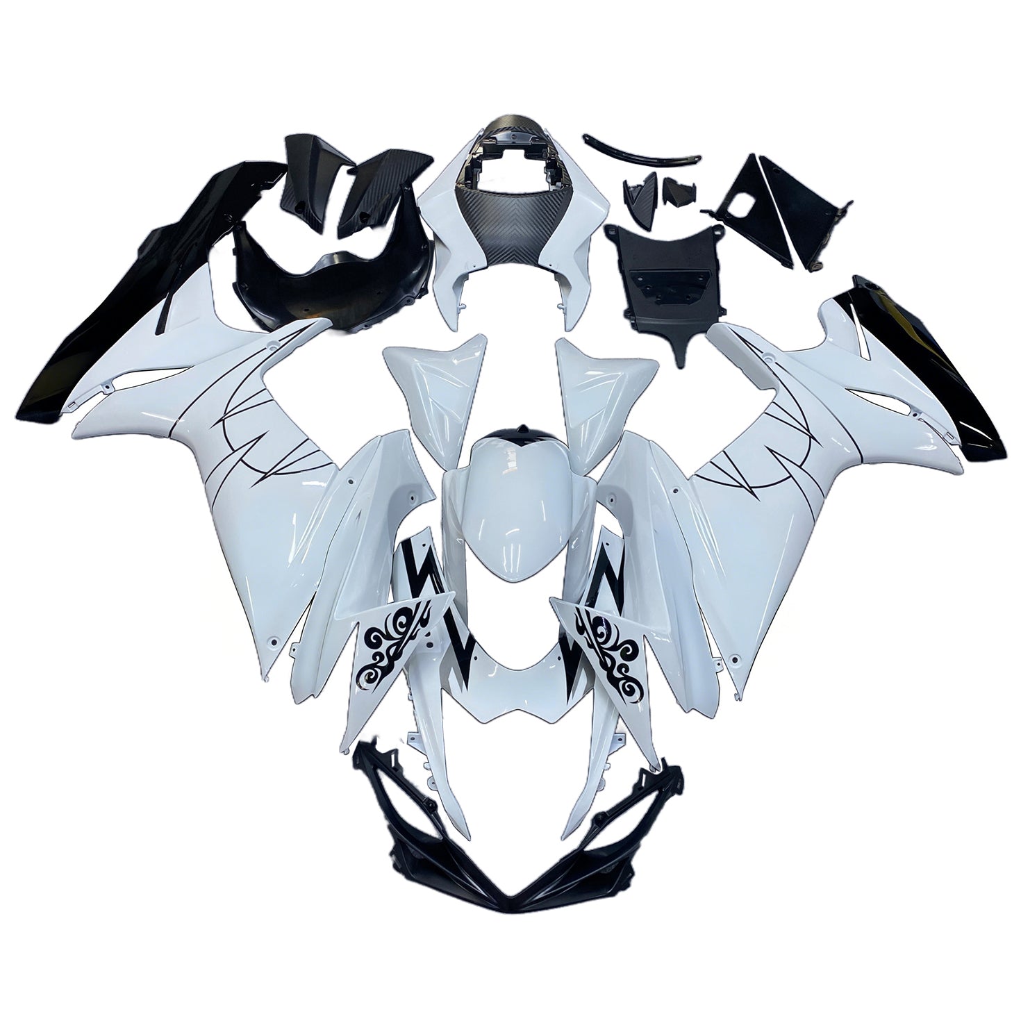 Amotopart 2011-2025 Suzuki GSXR 600/750 Glossy White Black Fairing Kit