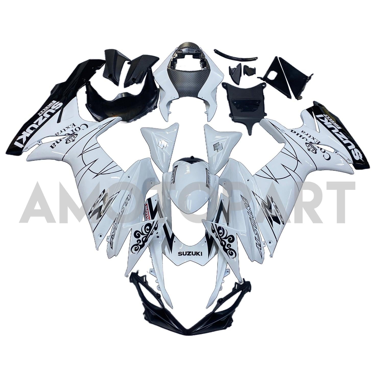 Amotopart 2011-2025 Suzuki GSXR 600/750 Glossy White Black Fairing Kit