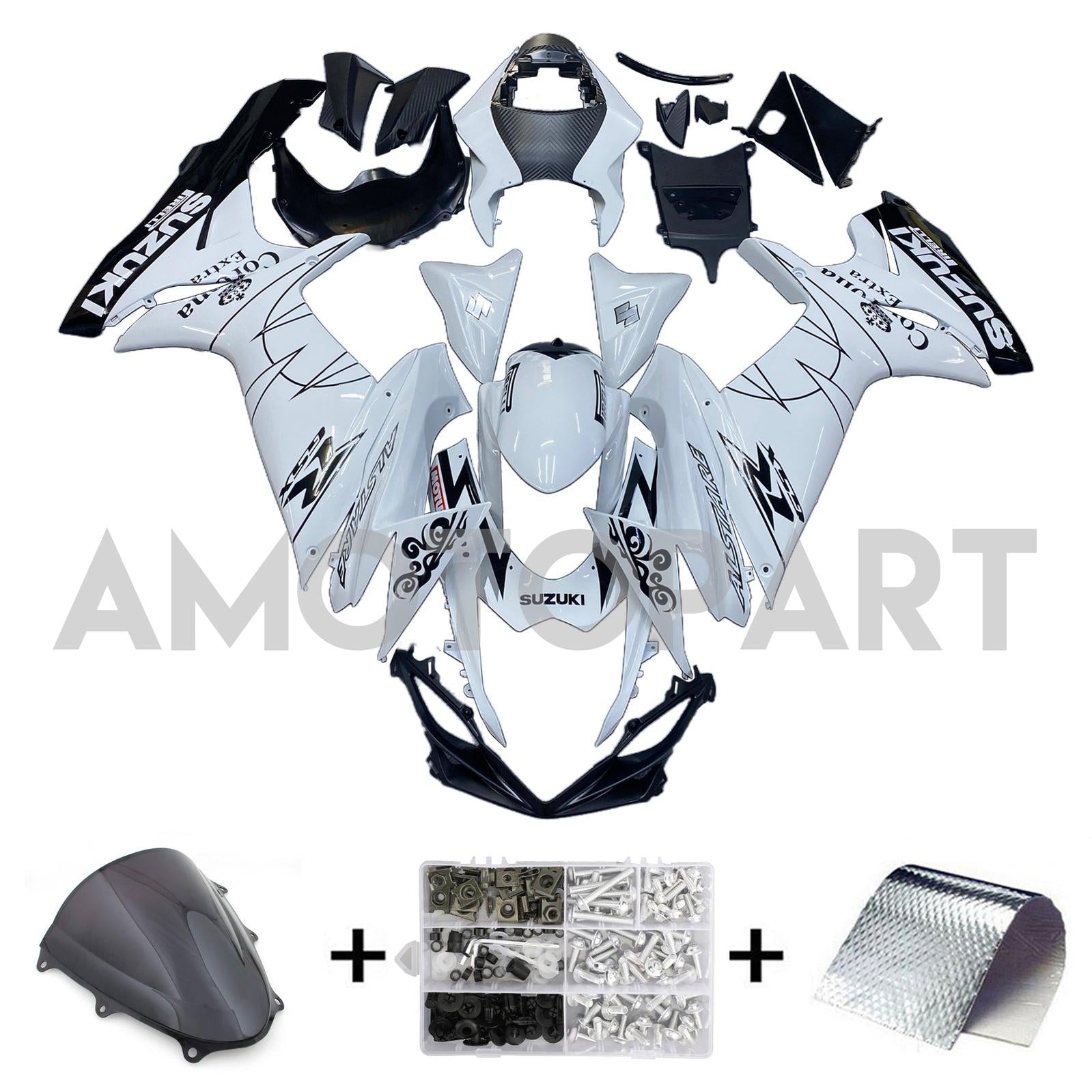Amotopart 2011-2025 Suzuki GSXR 600/750 Glossy White Black Fairing Kit