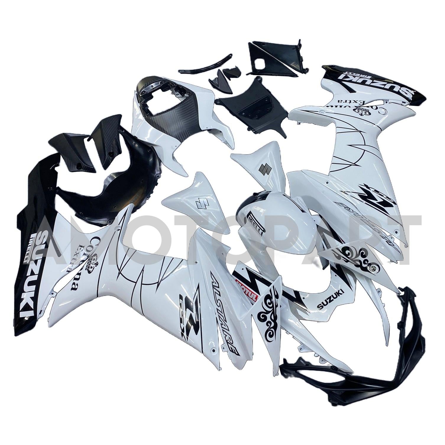 Amotopart 2011-2025 Suzuki GSXR 600/750 Kit de carénage noir blanc brillant
