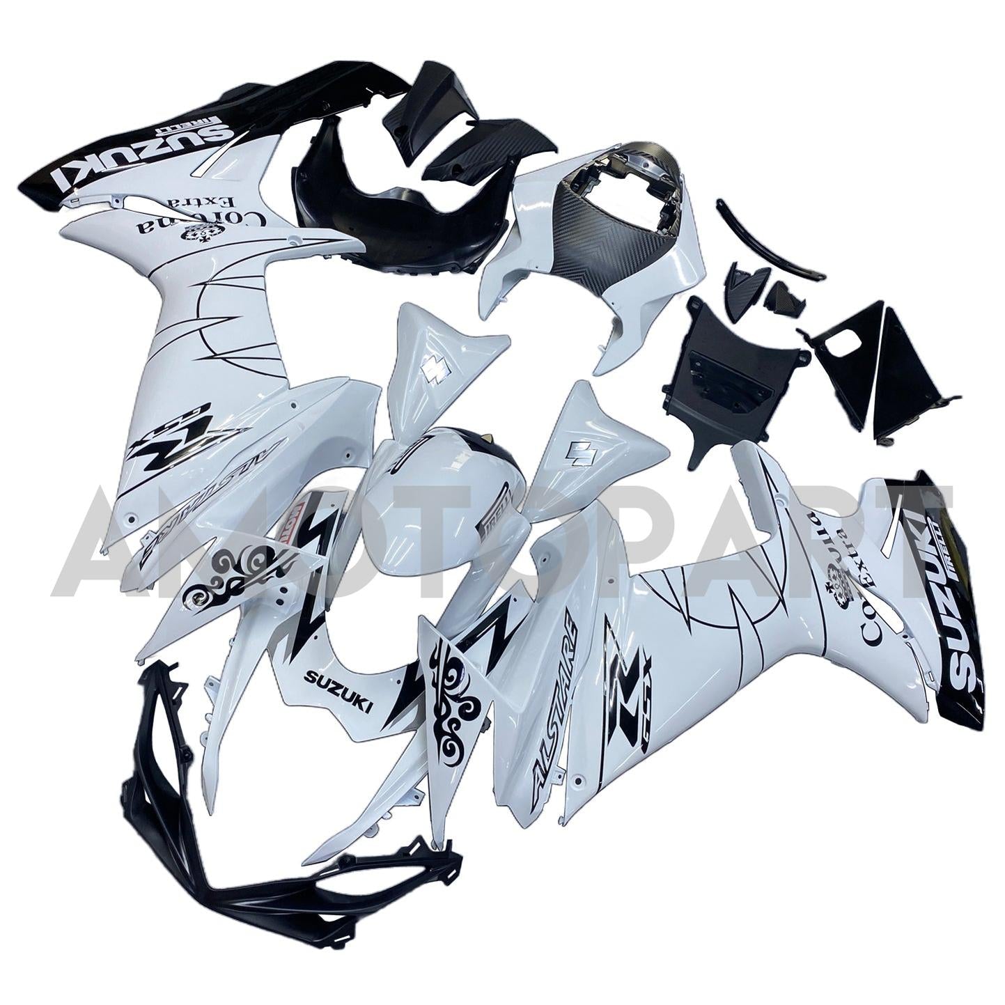 Amotopart 2011-2025 Suzuki GSXR 600/750 Kit de carénage noir blanc brillant