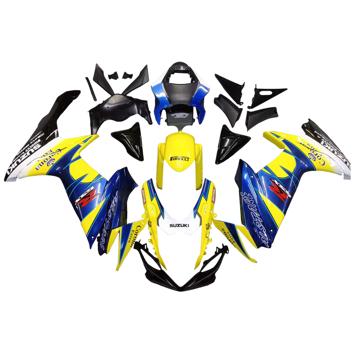 Amotopart 2011-2024 Suzuki GSXR 600/750 Kit de carenado azul y amarillo