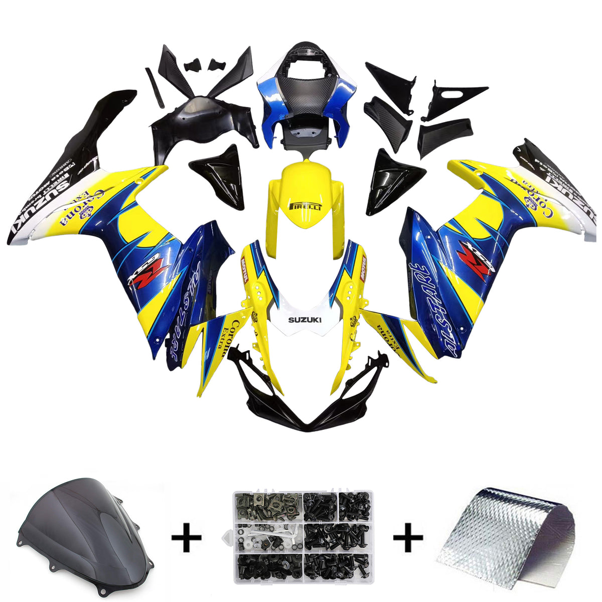 Amotopart 2011-2024 Suzuki GSXR 600/750 Kit de carénage bleu et jaune