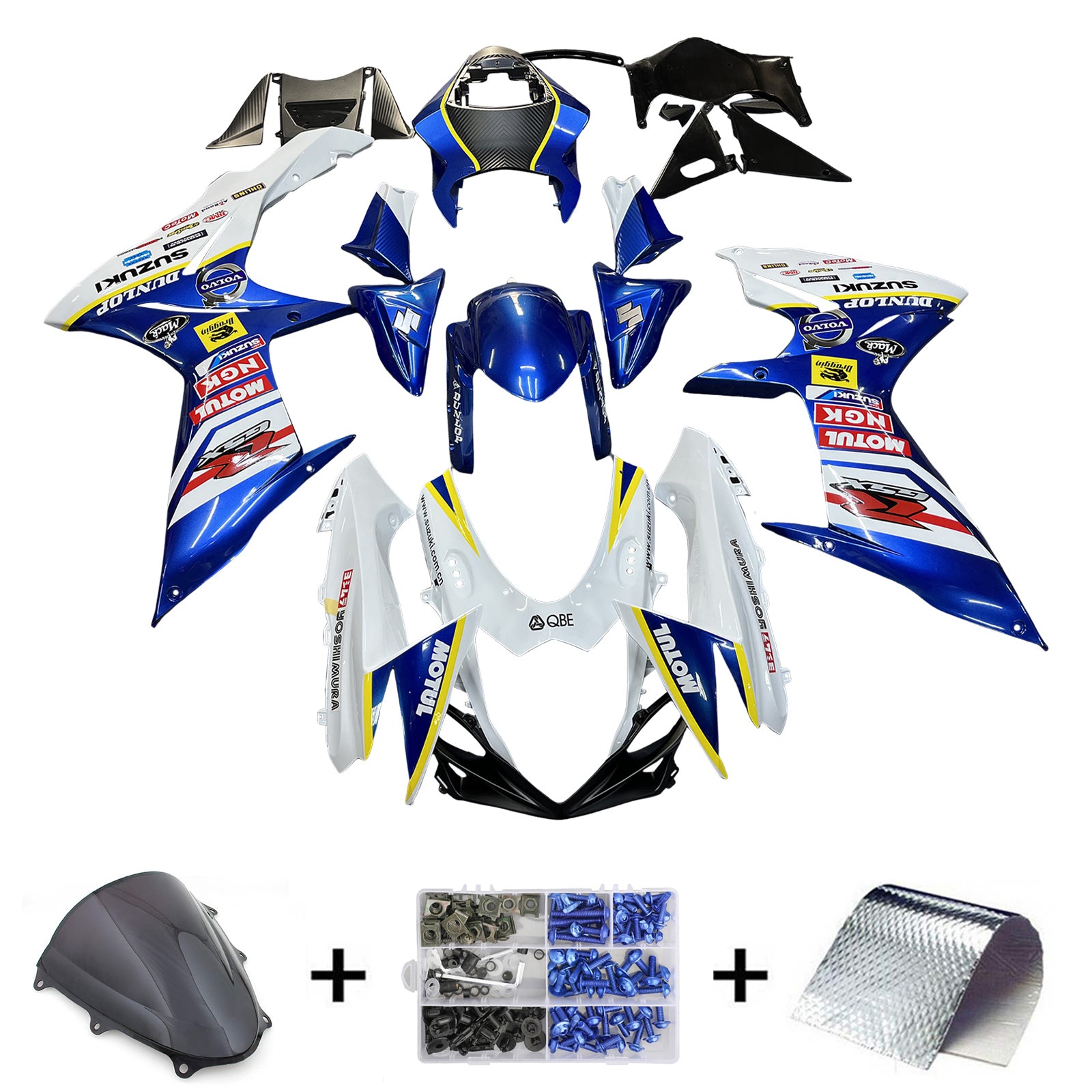 Amotopart 2011-2024 GSXR 600/750 Suzuki bleu et blanc avec kit de carénage logo