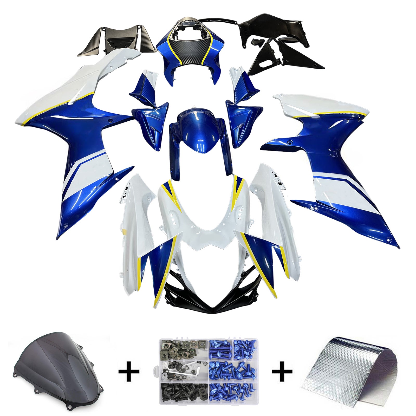 Amotopart 2011-2025 GSXR 600/750 Suzuki Blue&White Fairing Kit