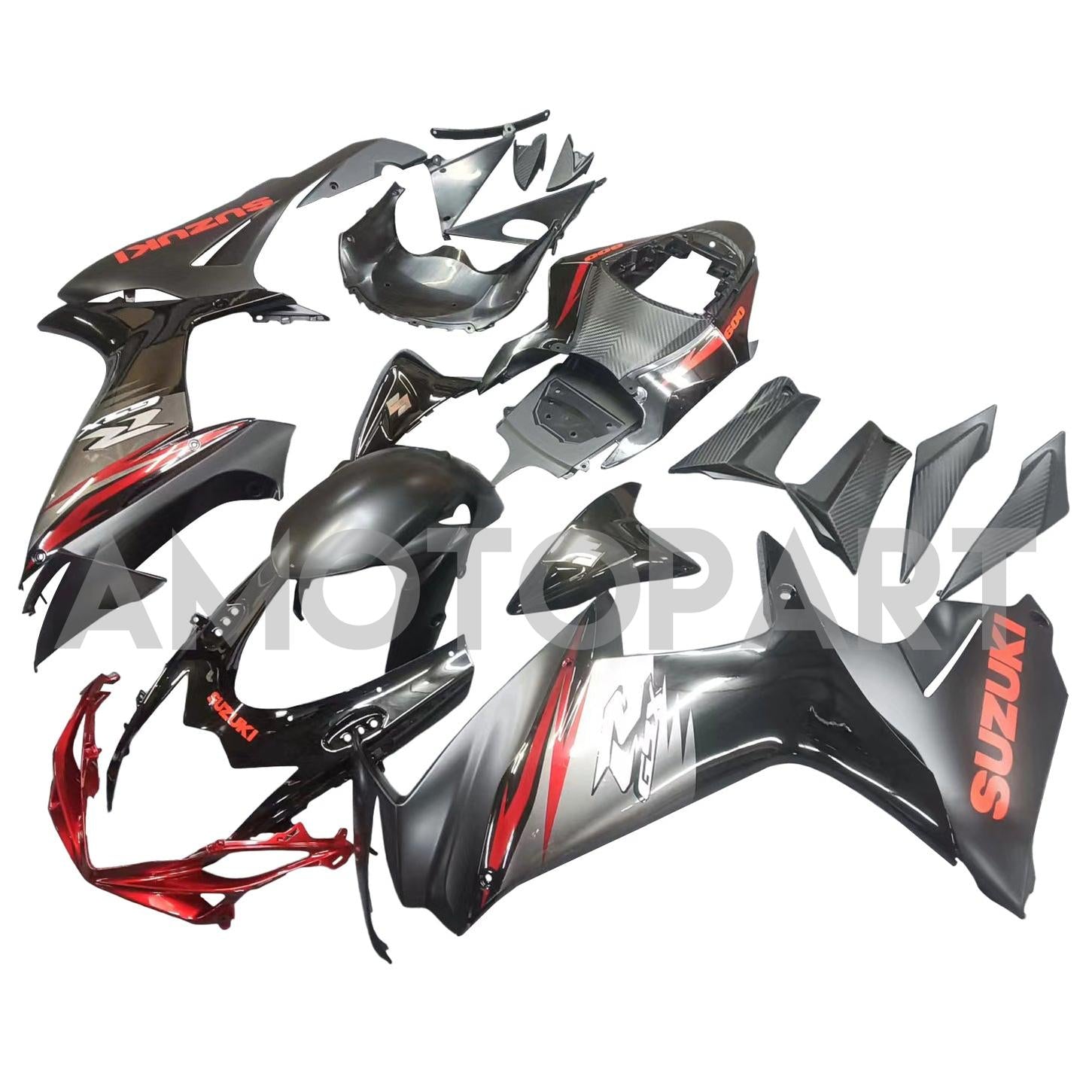 Amotopart 2011-2025 GSXR 600/750 Suzuki Matt&Gloss Black with Red Accents Fairing Kit
