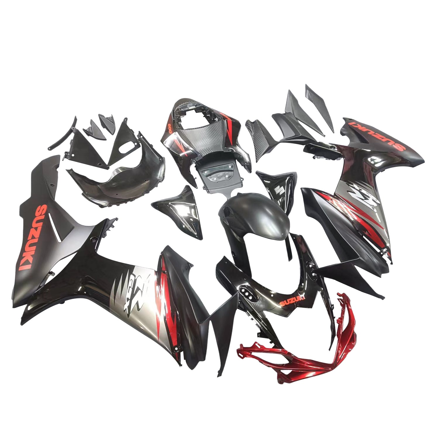 Amotopart 2011-2024 GSXR 600/750 Suzuki Matt&Gloss Black with Red Accents Fairing Kit