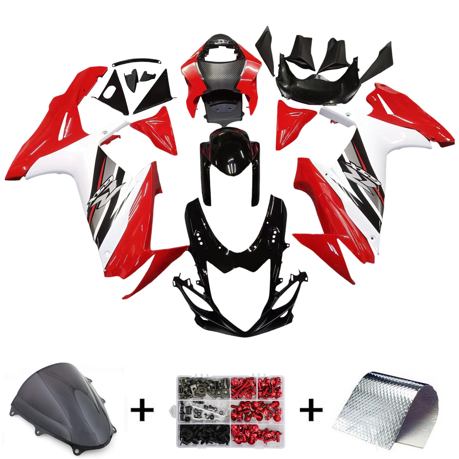 Amotopart 2011-2024 Suzuki GSXR 600/750 Kit de carénage noir et rouge