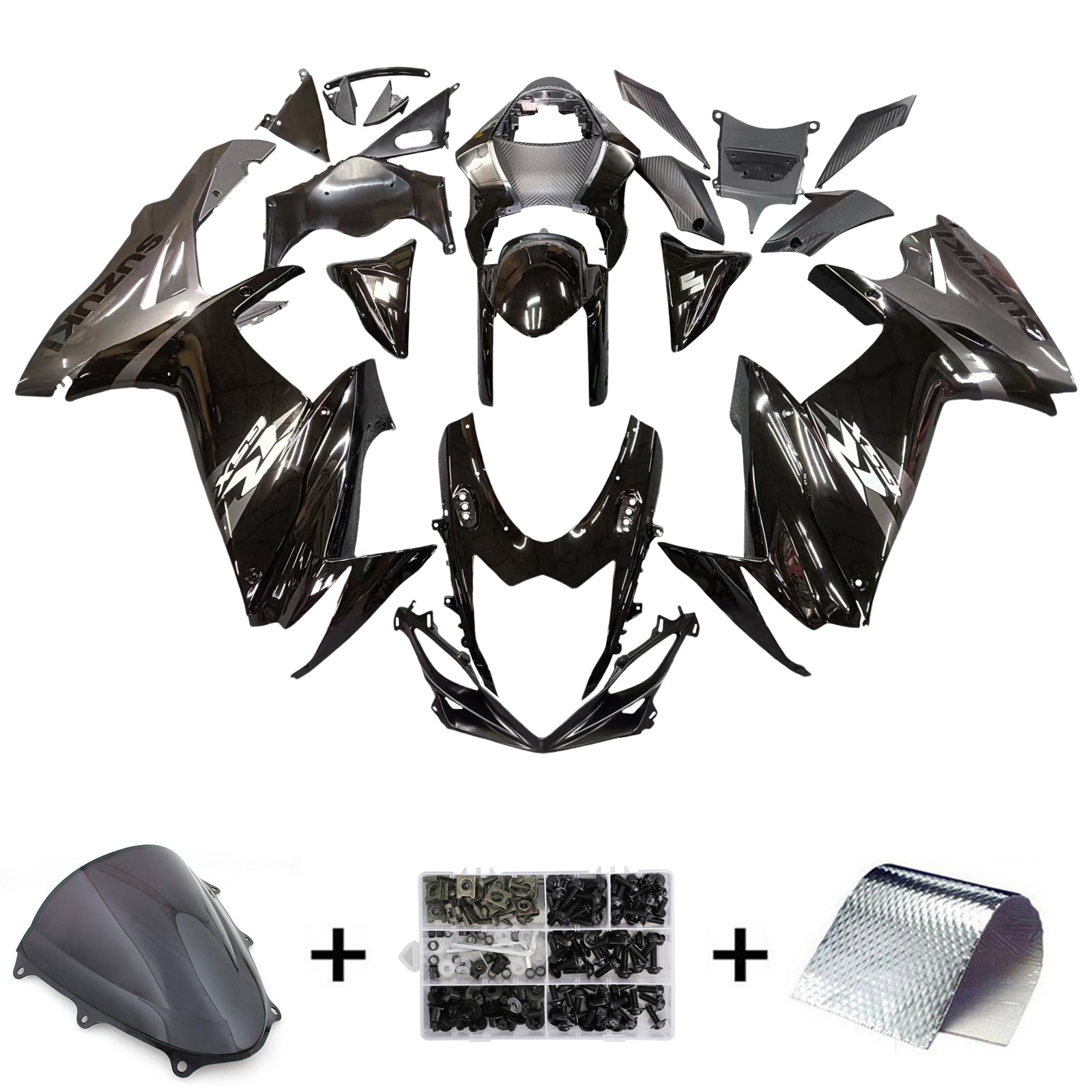 Amotopart Suzuki 2011-2024 GSXR 600/750 Kit de carénage noir et gris