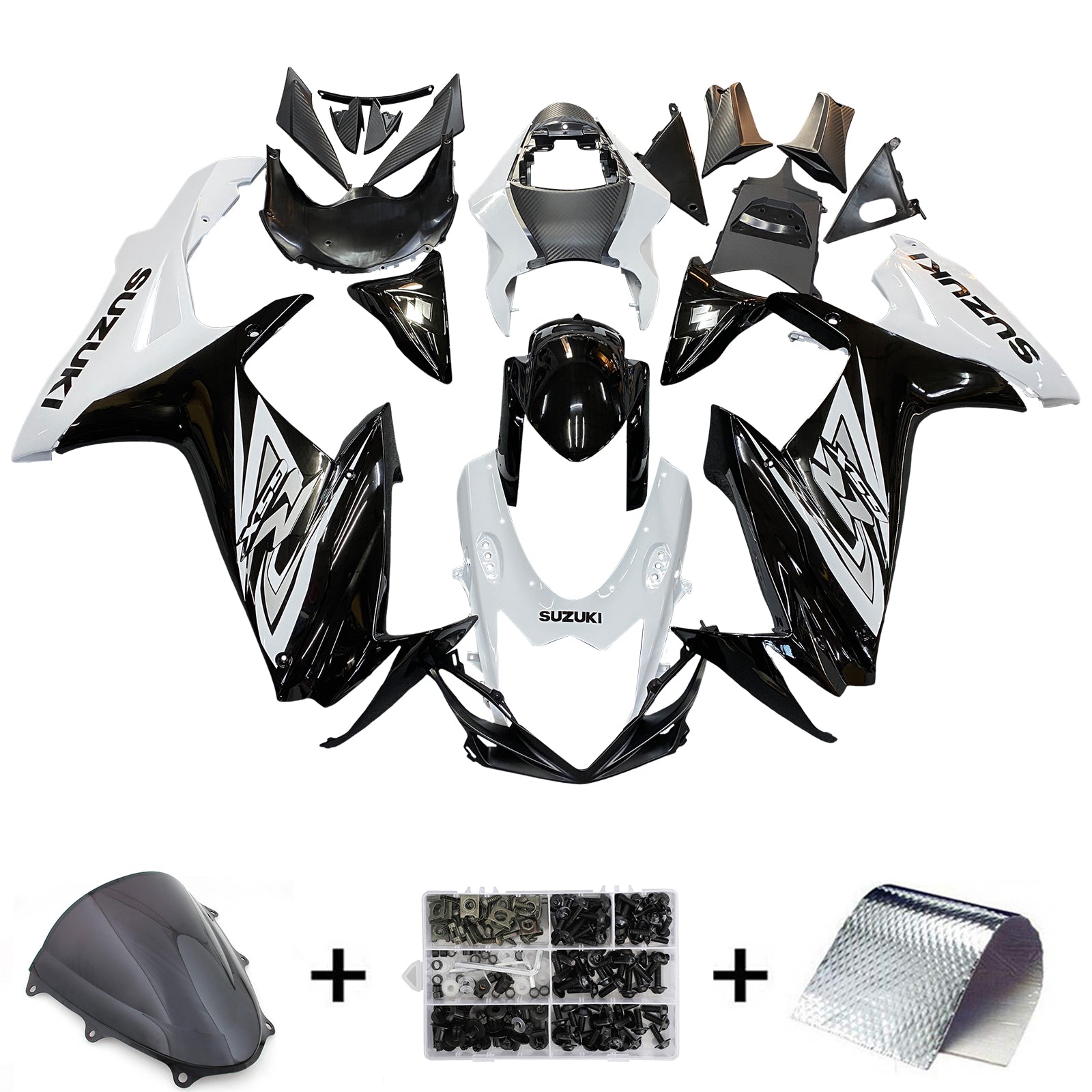 Amotopart 2011-2024 Suzuki GSXR 600/750 Kit de carénage noir et blanc