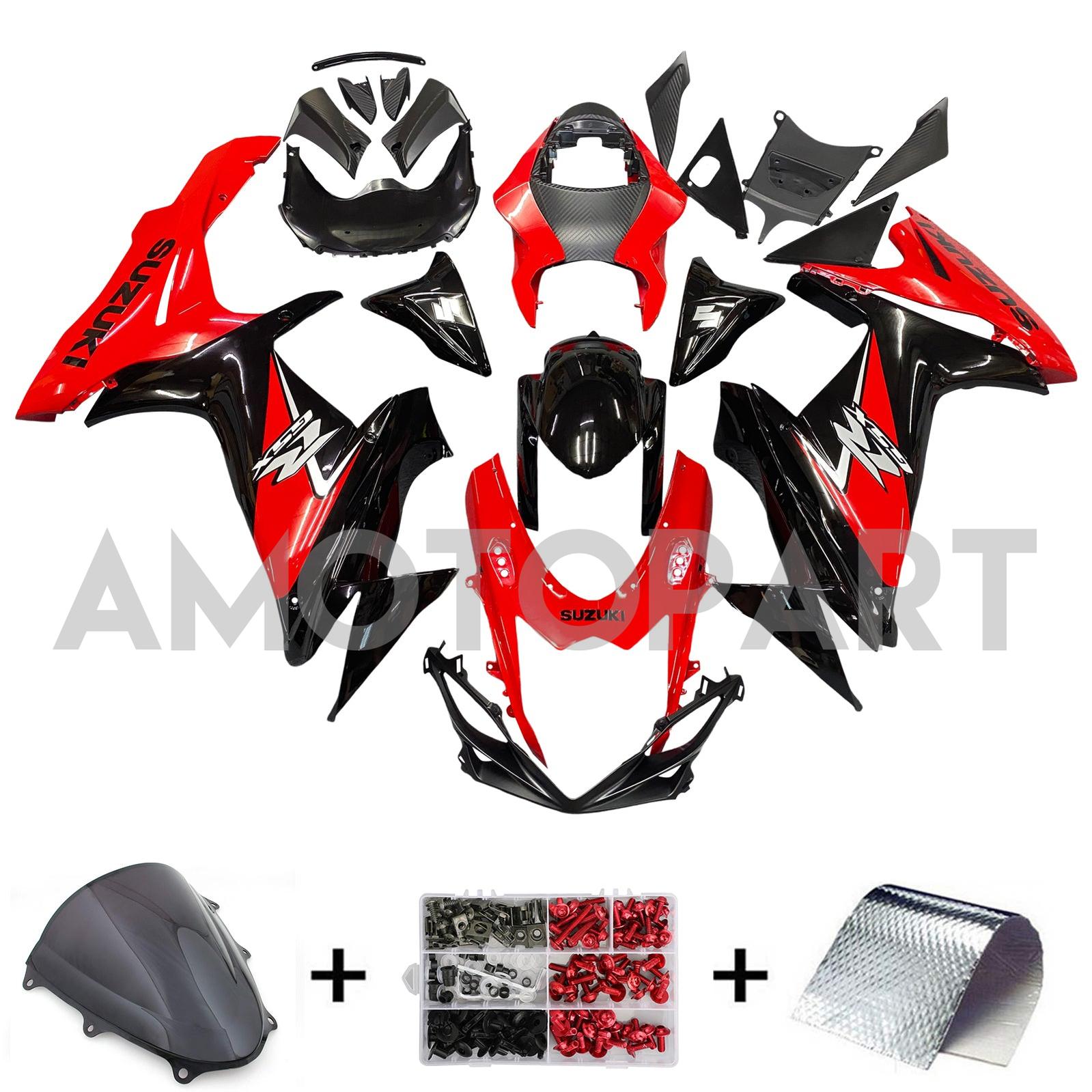 Amotopart 2011-2025 Suzuki GSXR 600/750 Fairing Black&Red Kit