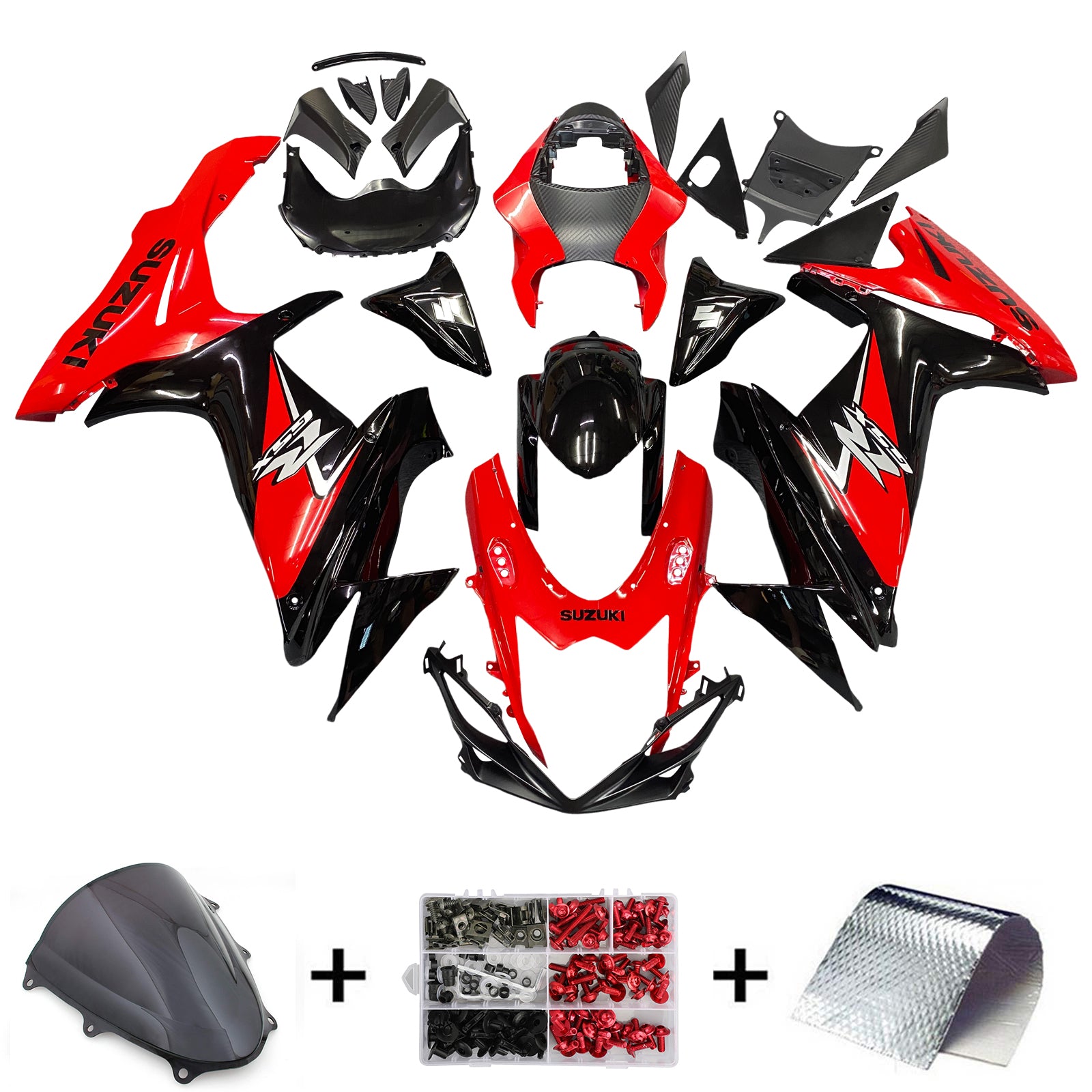 Amotopart 2011-2024 Suzuki GSXR 600/750 Kit de carénage noir et rouge