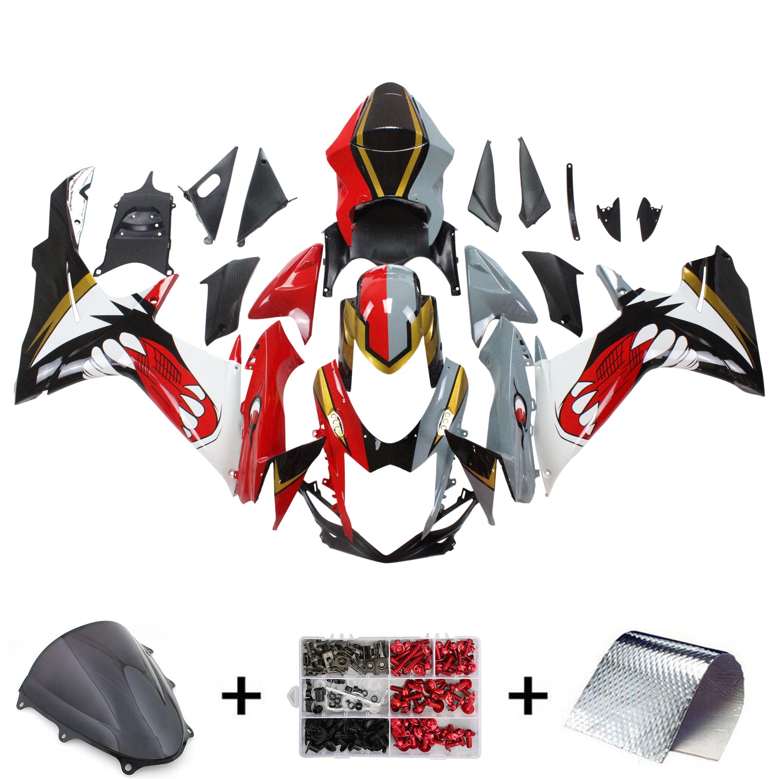 Amotopart Suzuki 2011-2024 GSXR 600/750 Red Gray Shark Fairing Kit