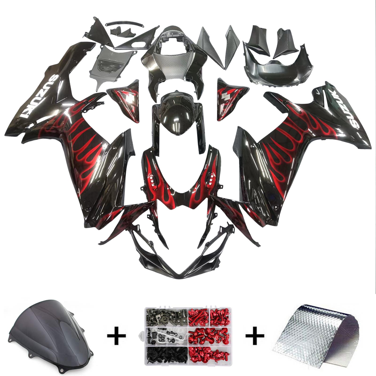 Amotopart Suzuki 2011-2025 GSXR 600/750 Black Red Fairing Kit