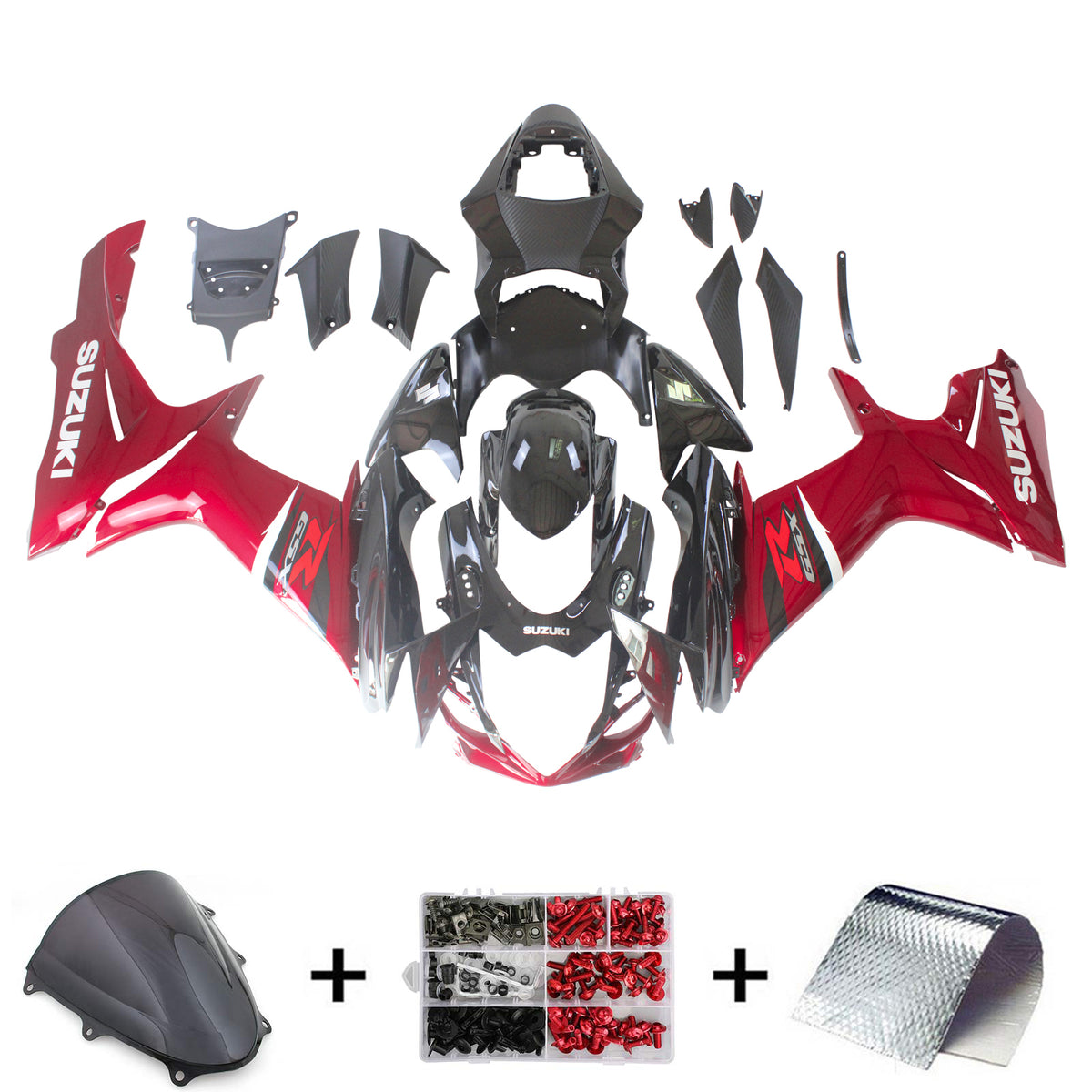 Amotopart Suzuki 2011-2024 GSXR 600/750 noir avec kit de carénage rouge