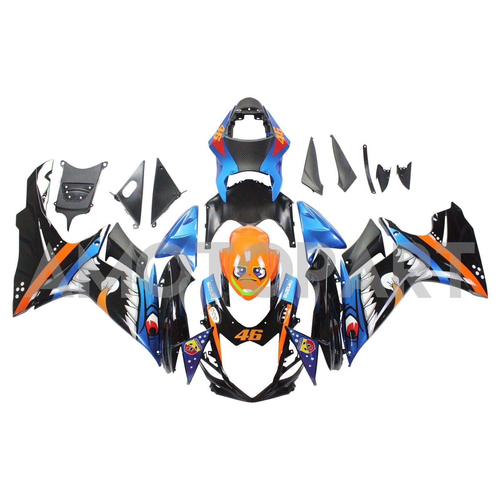 Amotopart Suzuki 2011-2025 GSXR 600/750 Cartoon Shark Fairing Kit