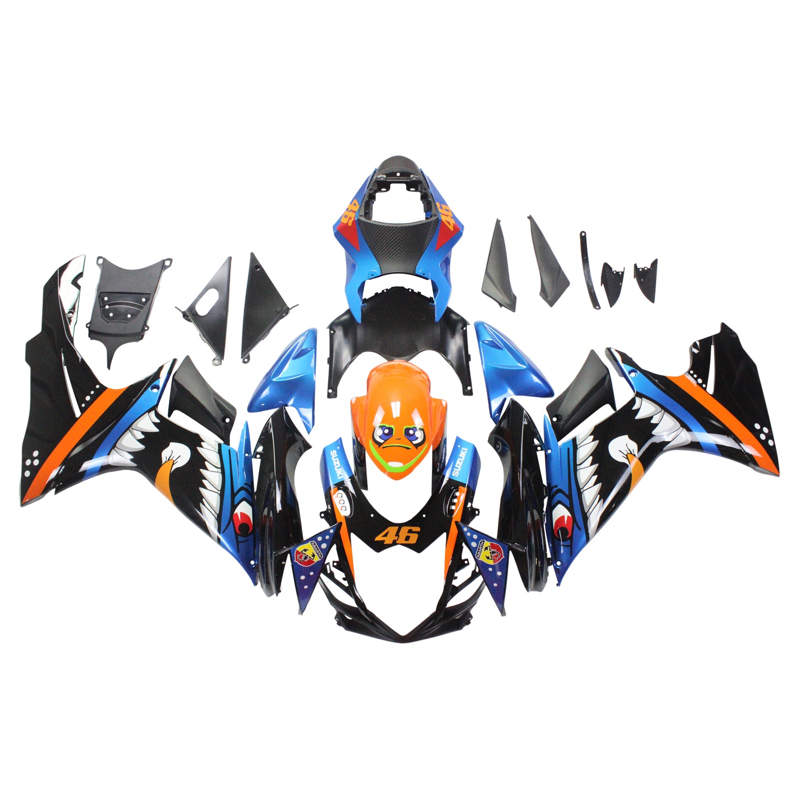 Amotopart Suzuki 2011-2024 GSXR 600/750 Cartoon Shark Fairing Kit