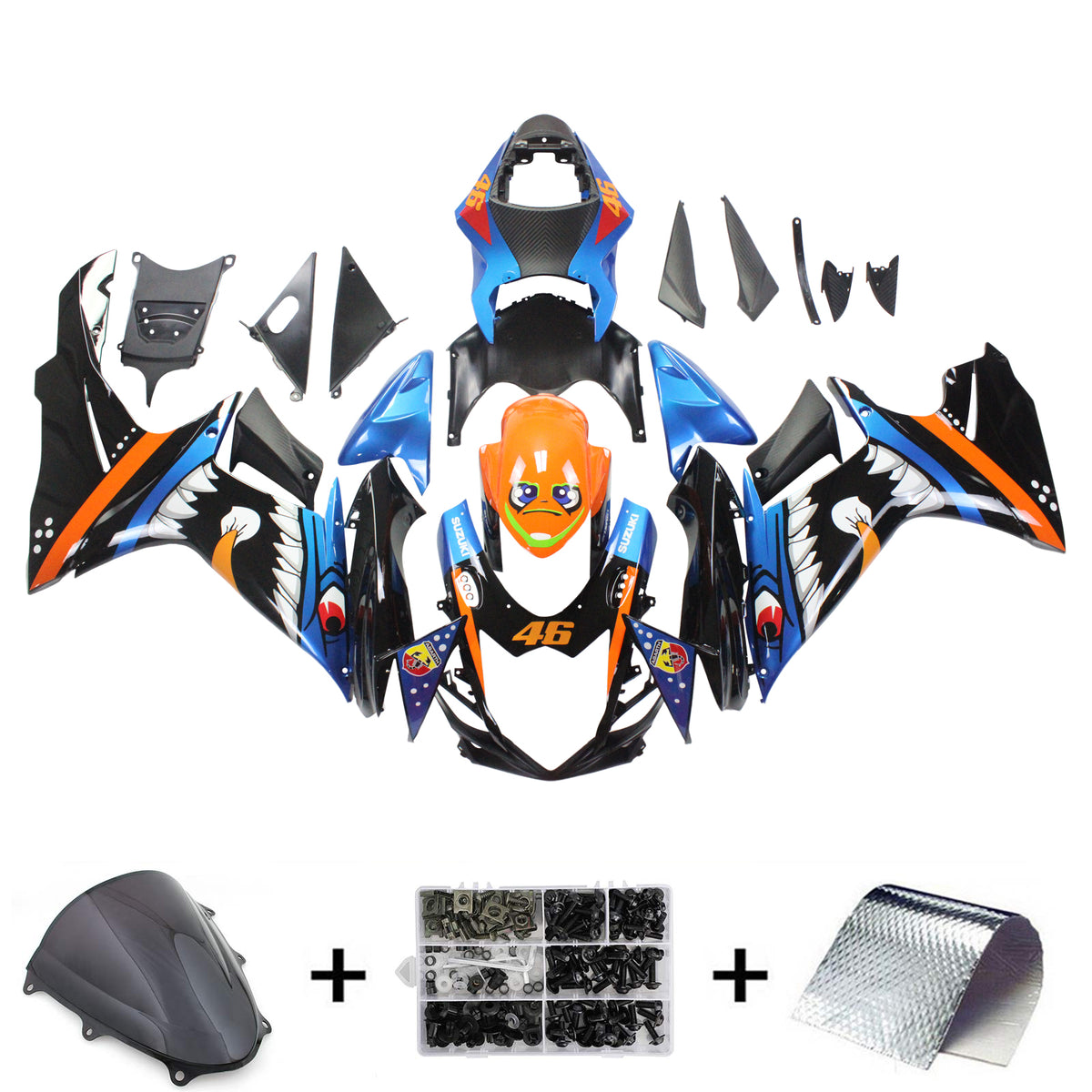 Amotopart Suzuki 2011-2024 GSXR 600/750 Cartoon Shark Fairing Kit