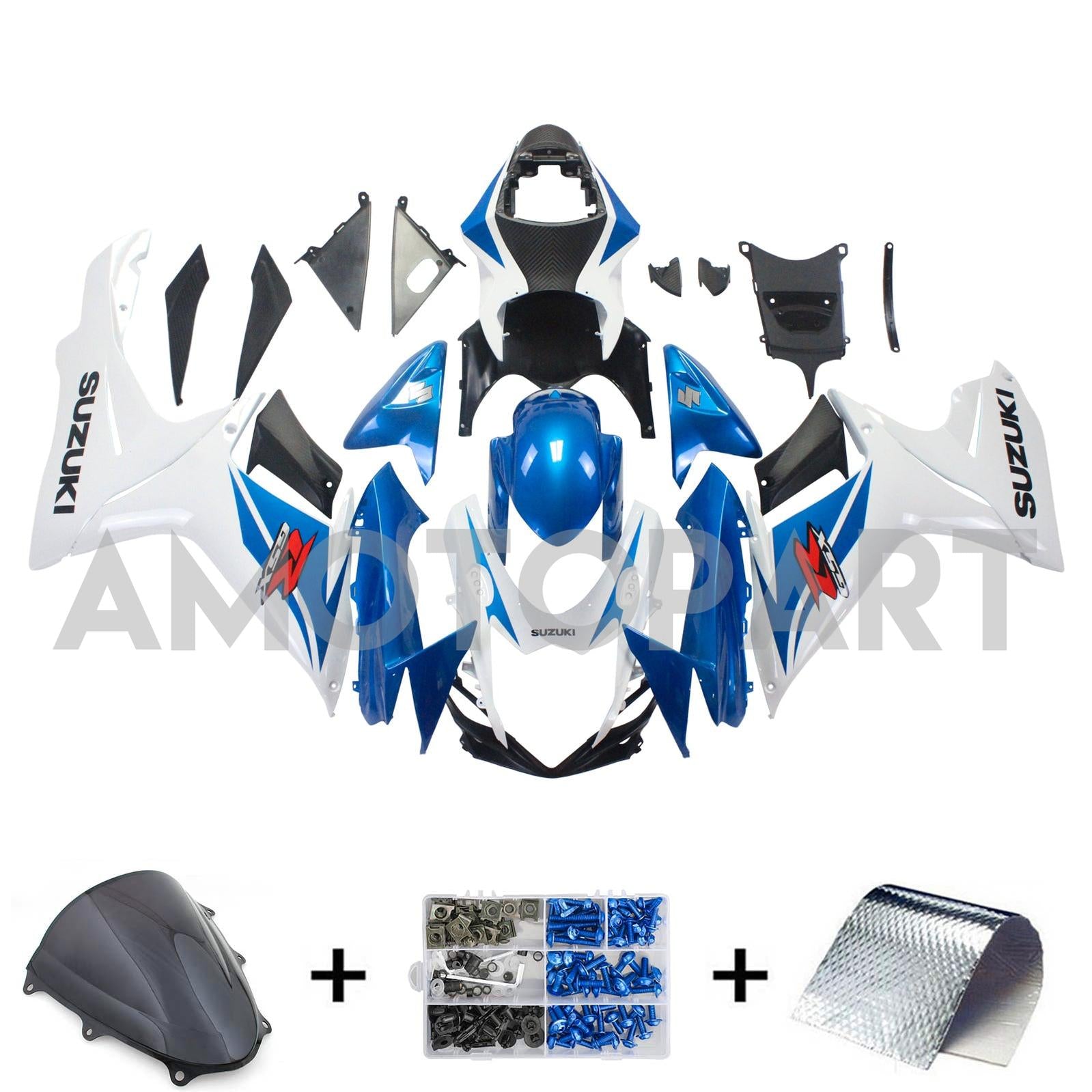 Amotopart スズキ 2011-2024 GSXR 600/750 ブルー ホワイト フェアリング キット
