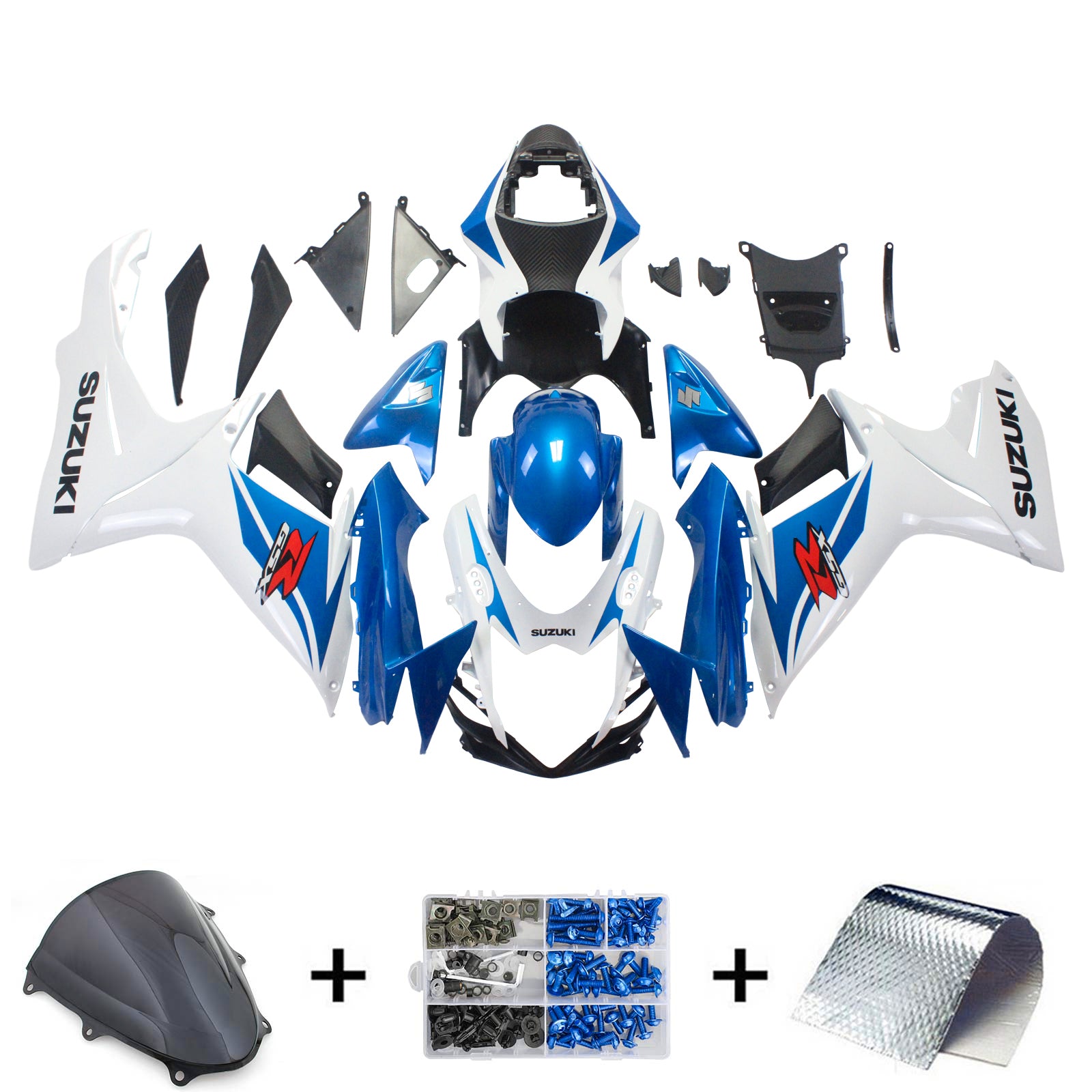 Amotopart Verkleidungssatz für Suzuki GSXR 600/750 2011–2024, Blau/Weiß