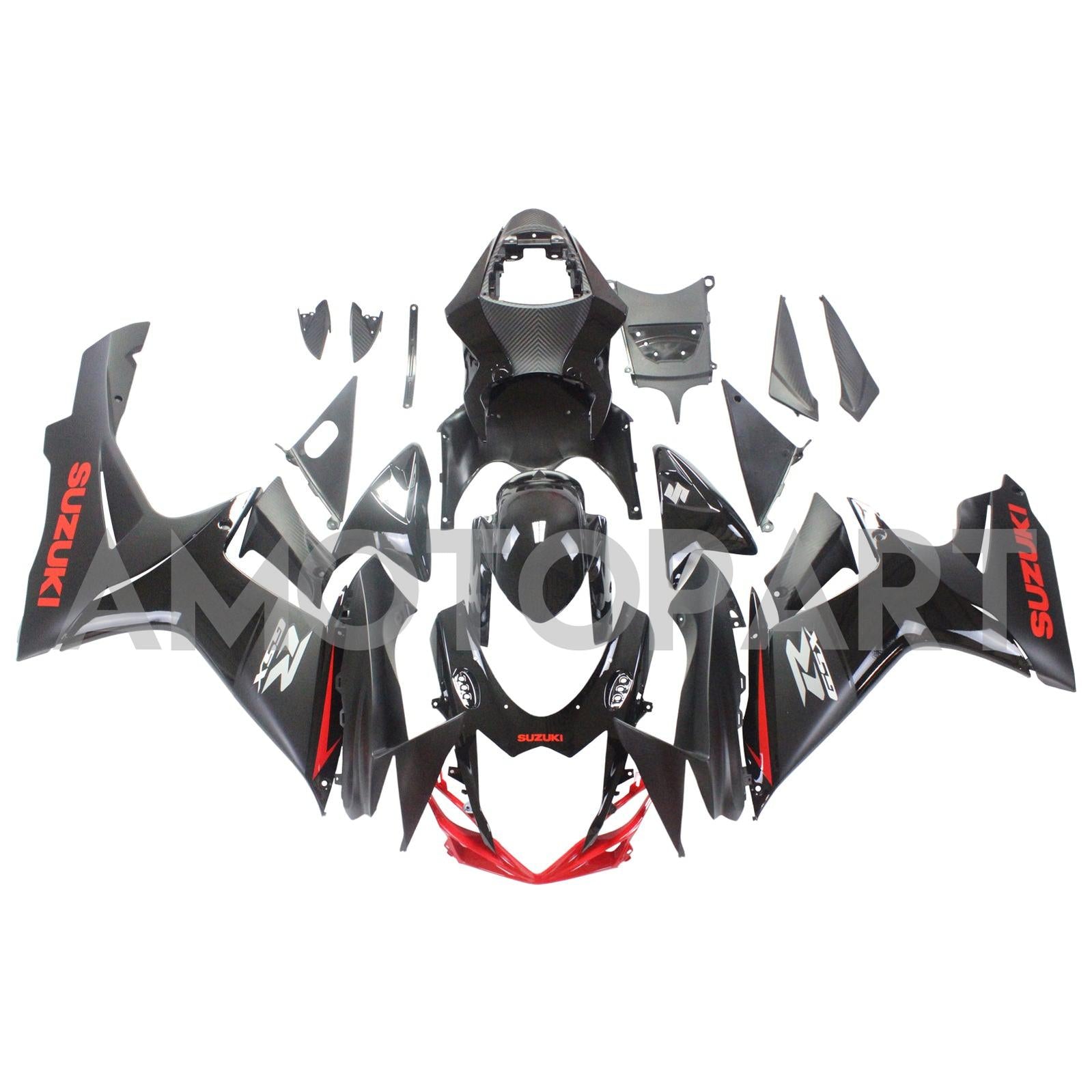 Amotopart Suzuki 2011-2025 GSXR 600/750 Black With Red Line Fairing Kit