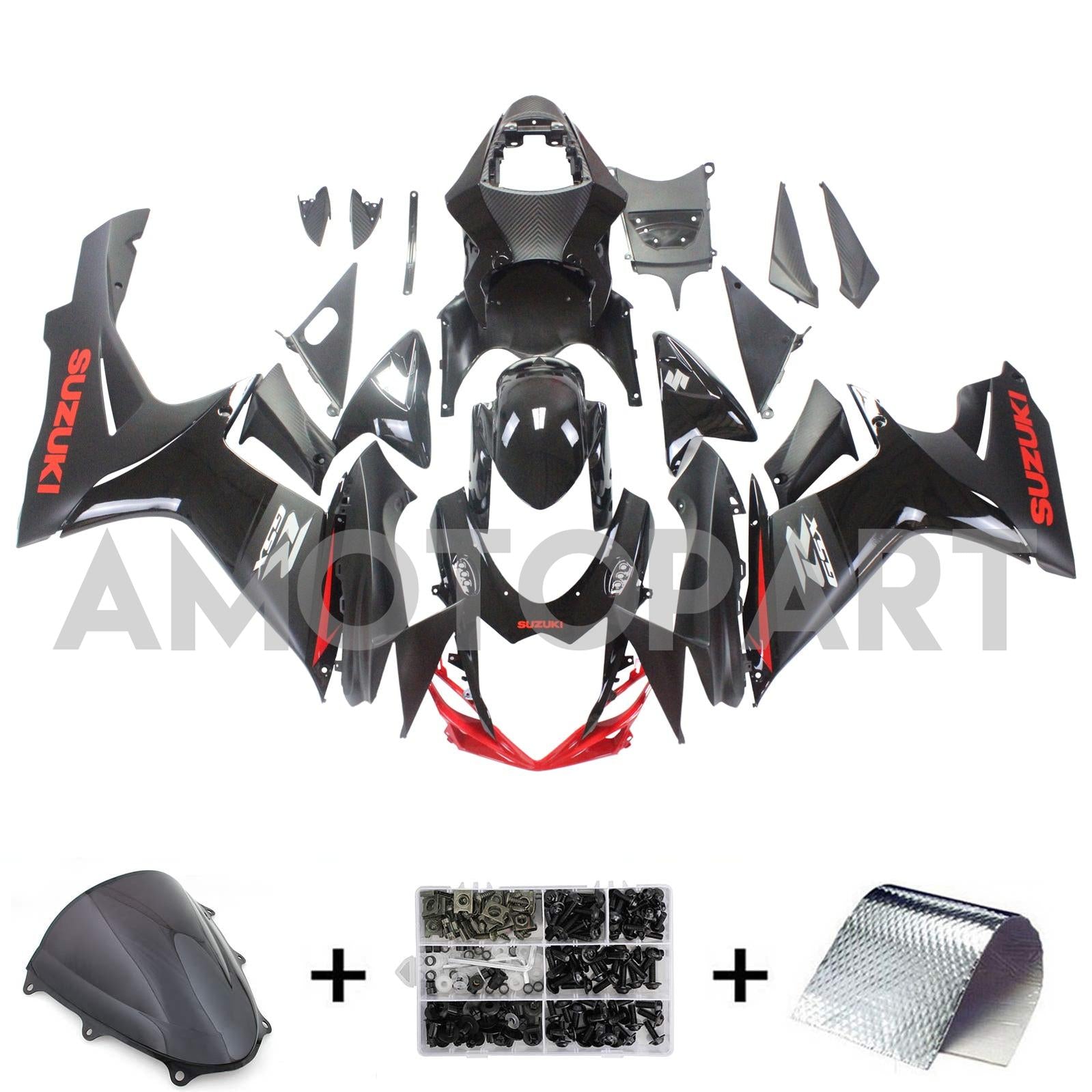 Amotopart Suzuki 2011-2025 GSXR 600/750 Black With Red Line Fairing Kit